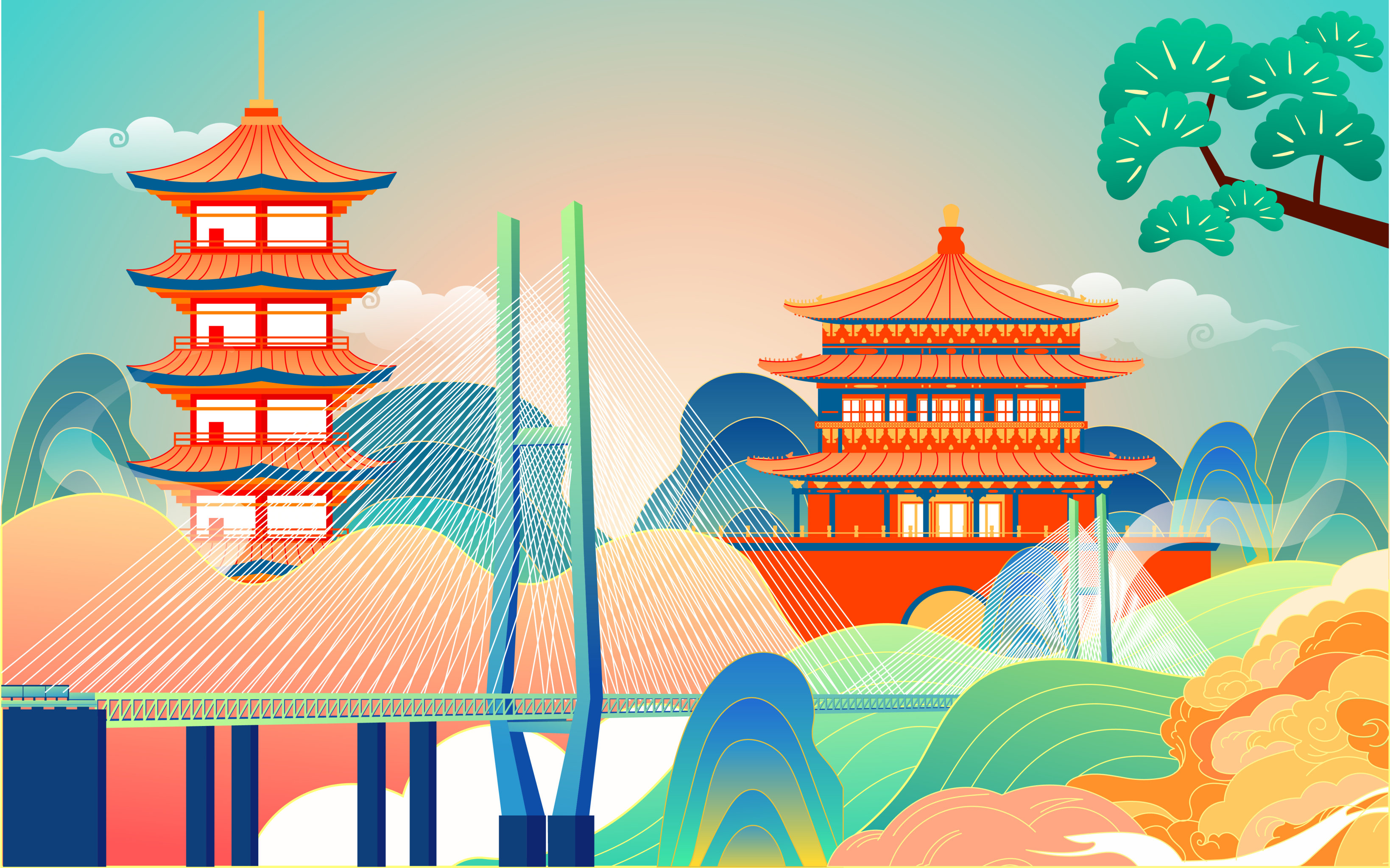 背景插画假期旅游景点海报 - 熊伍_ - 原创作品 - 视觉中国(shijueme)