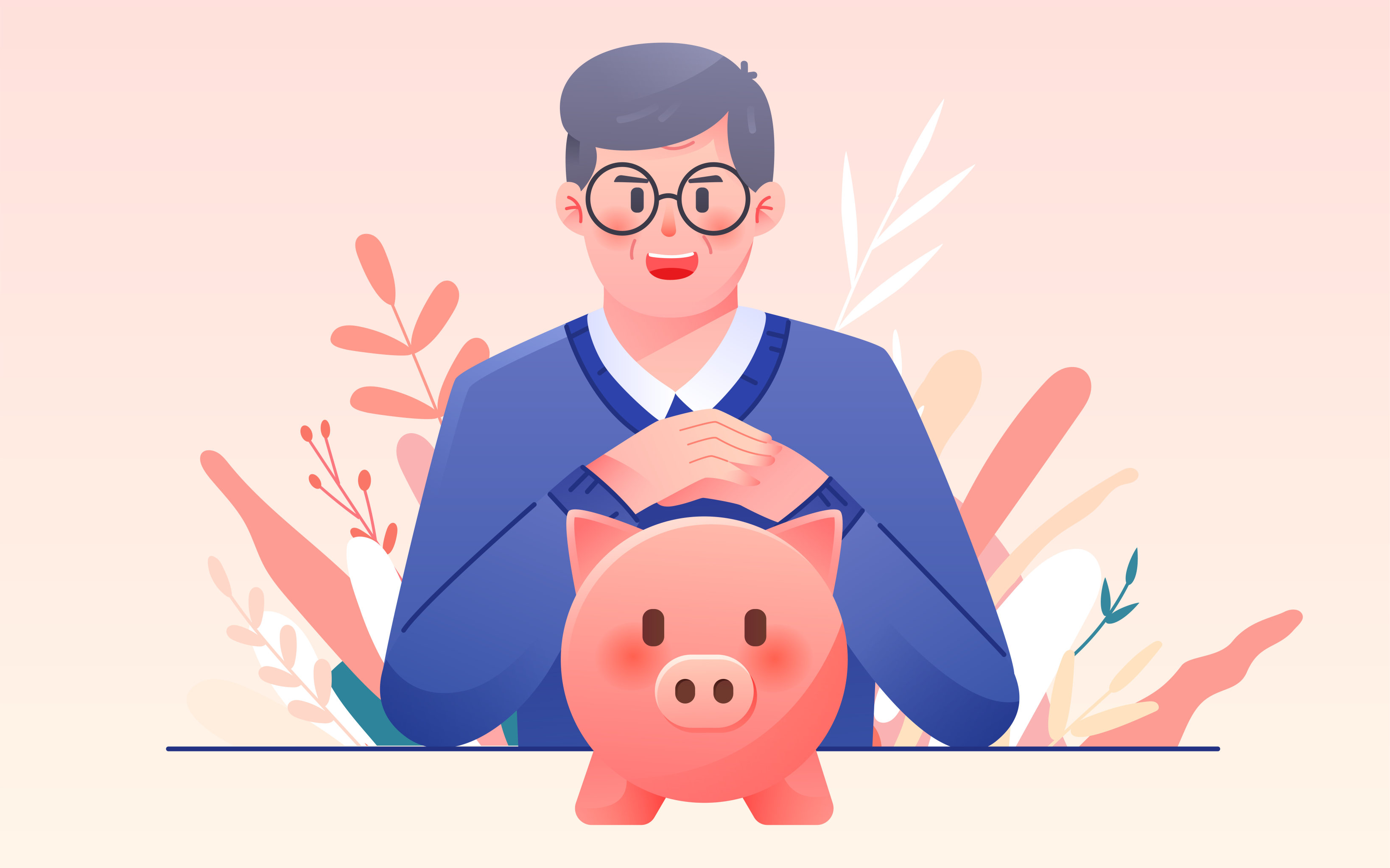 卡通家人医疗健康养老保险社保基金矢量插画