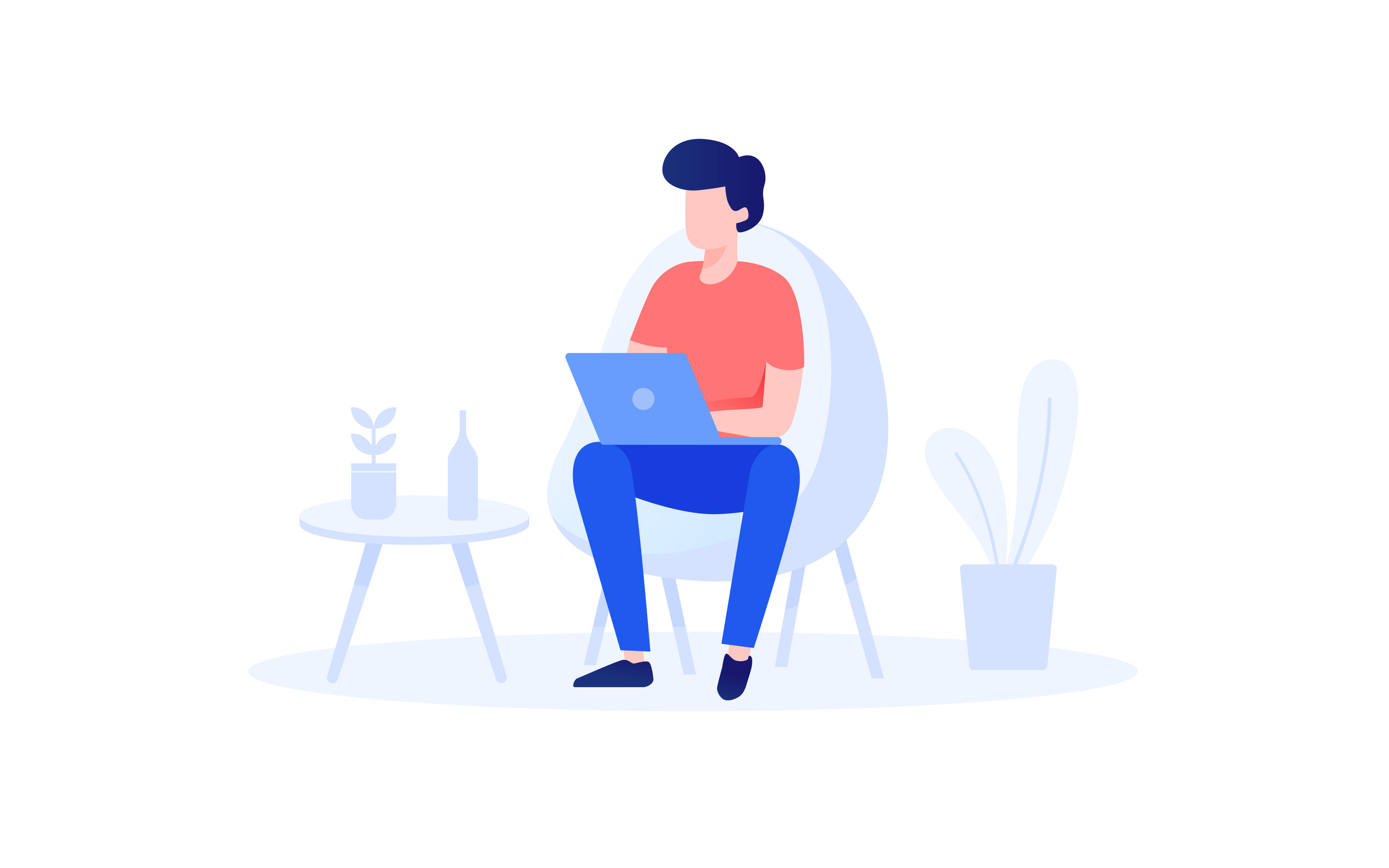 室内看书玩电脑矢量插图