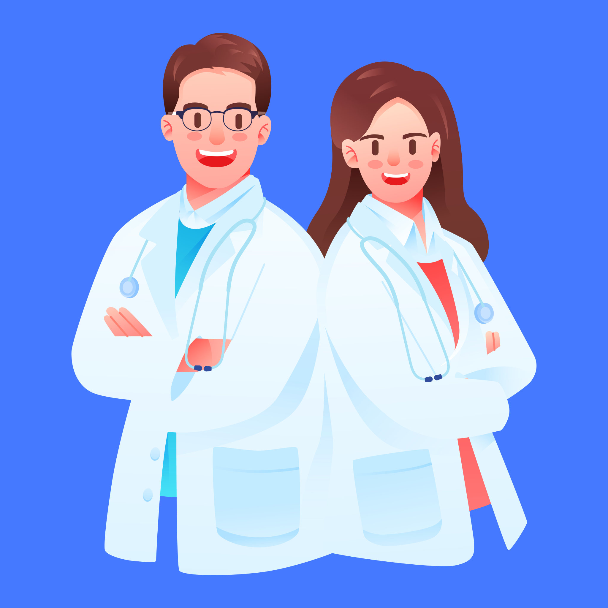 卡通医院穿着白大褂的医生护士矢量插图素材