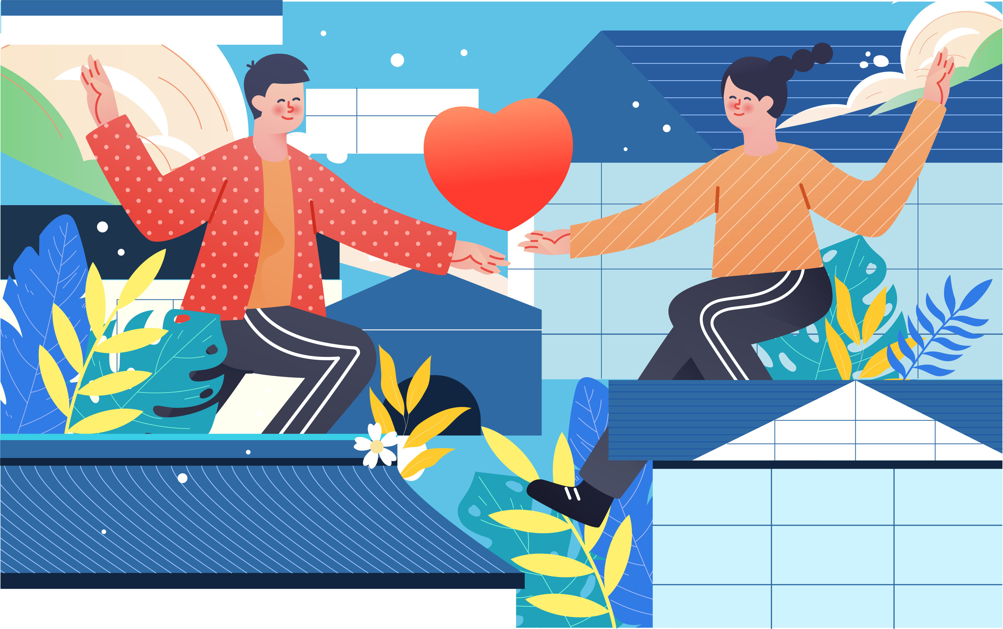 情人节海报节日情侣庆祝爱情七夕约会插画