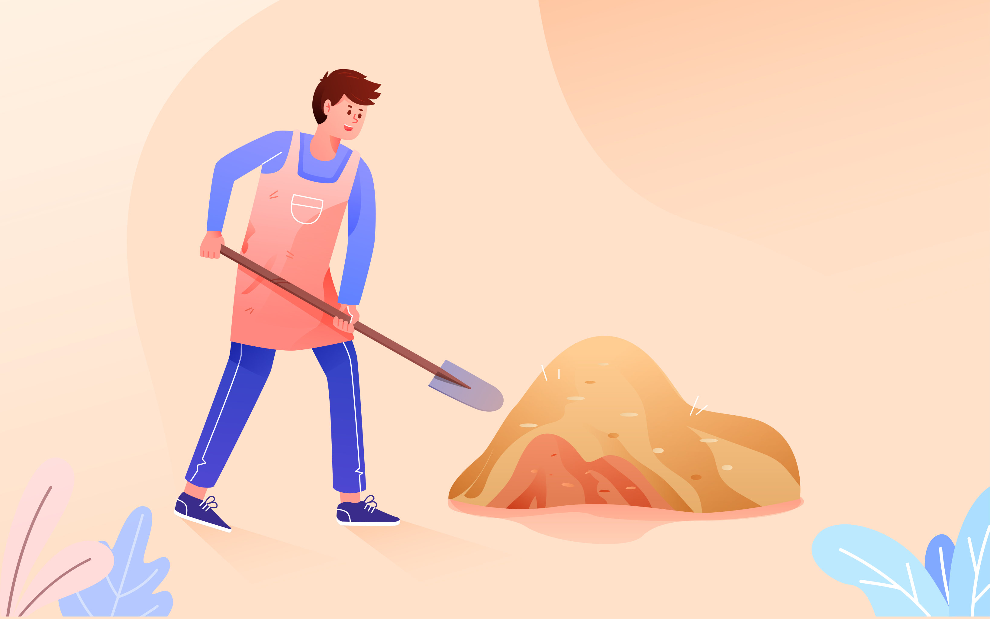 人物挖掘地面泥土准备种植矢量插画素材