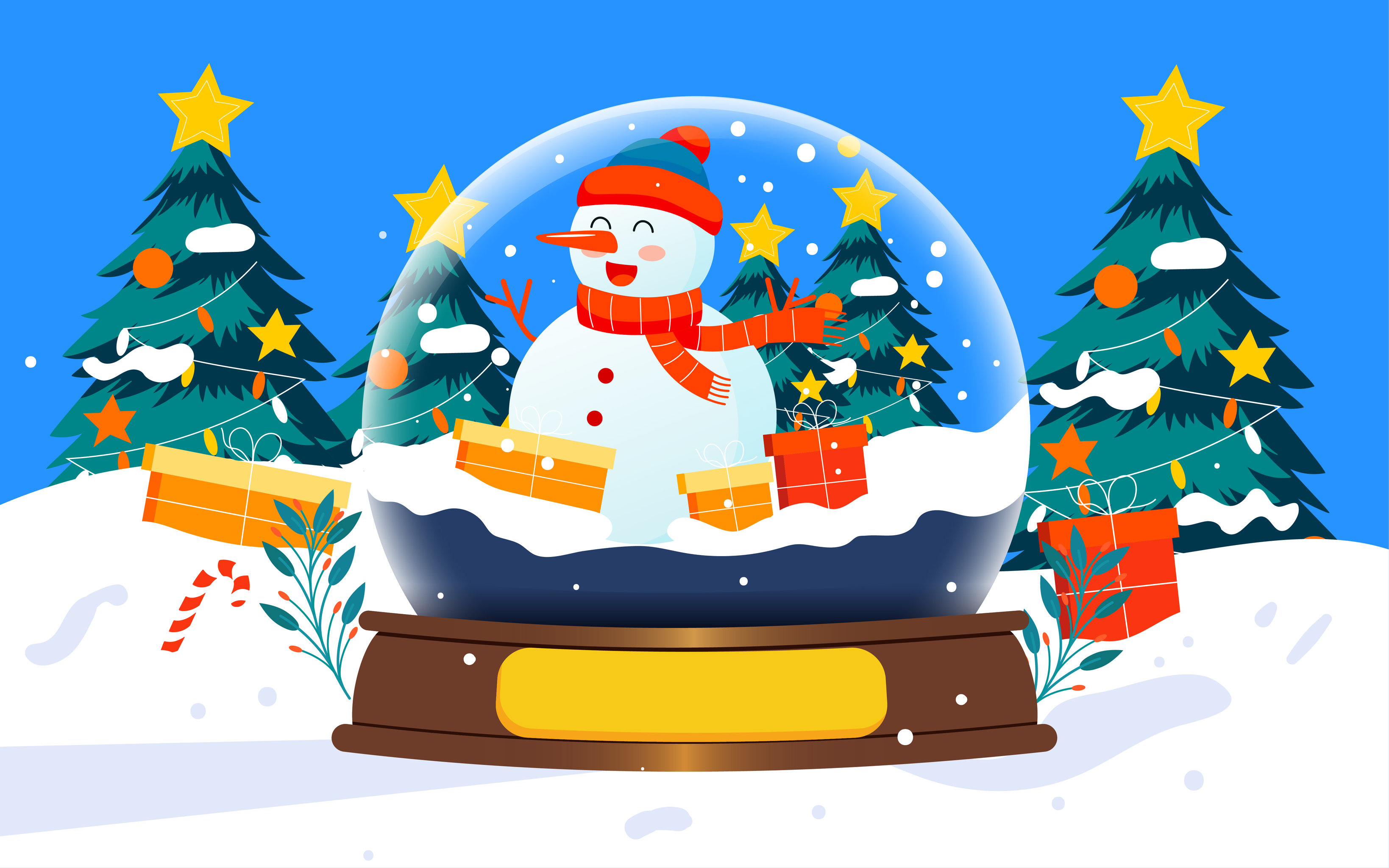 圣诞节礼物卡通背景海报雪人水晶球装饰插画 - 熊伍_ - 原创作品 - 视
