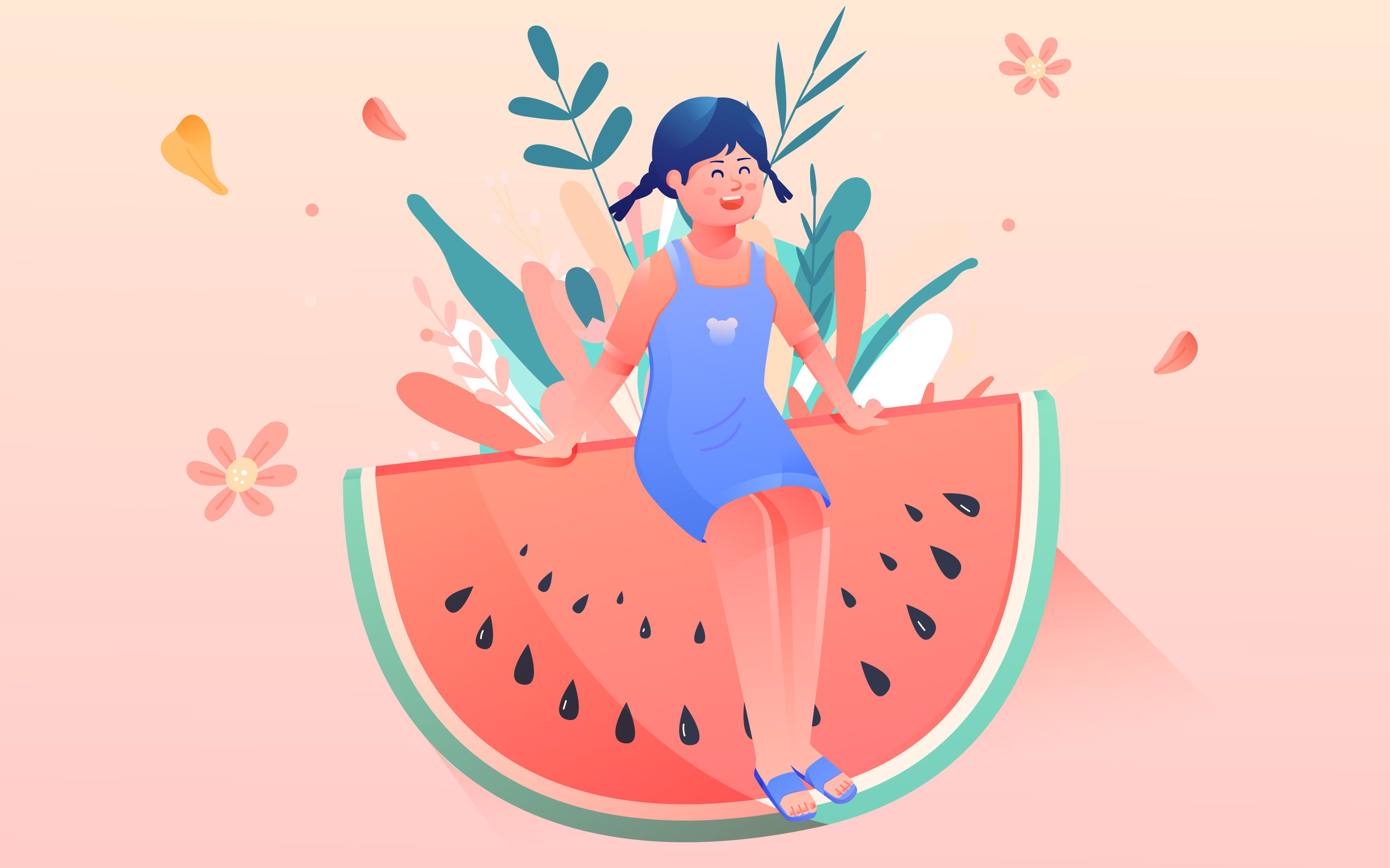 卡通夏天二十四节气立夏海报矢量插画素材