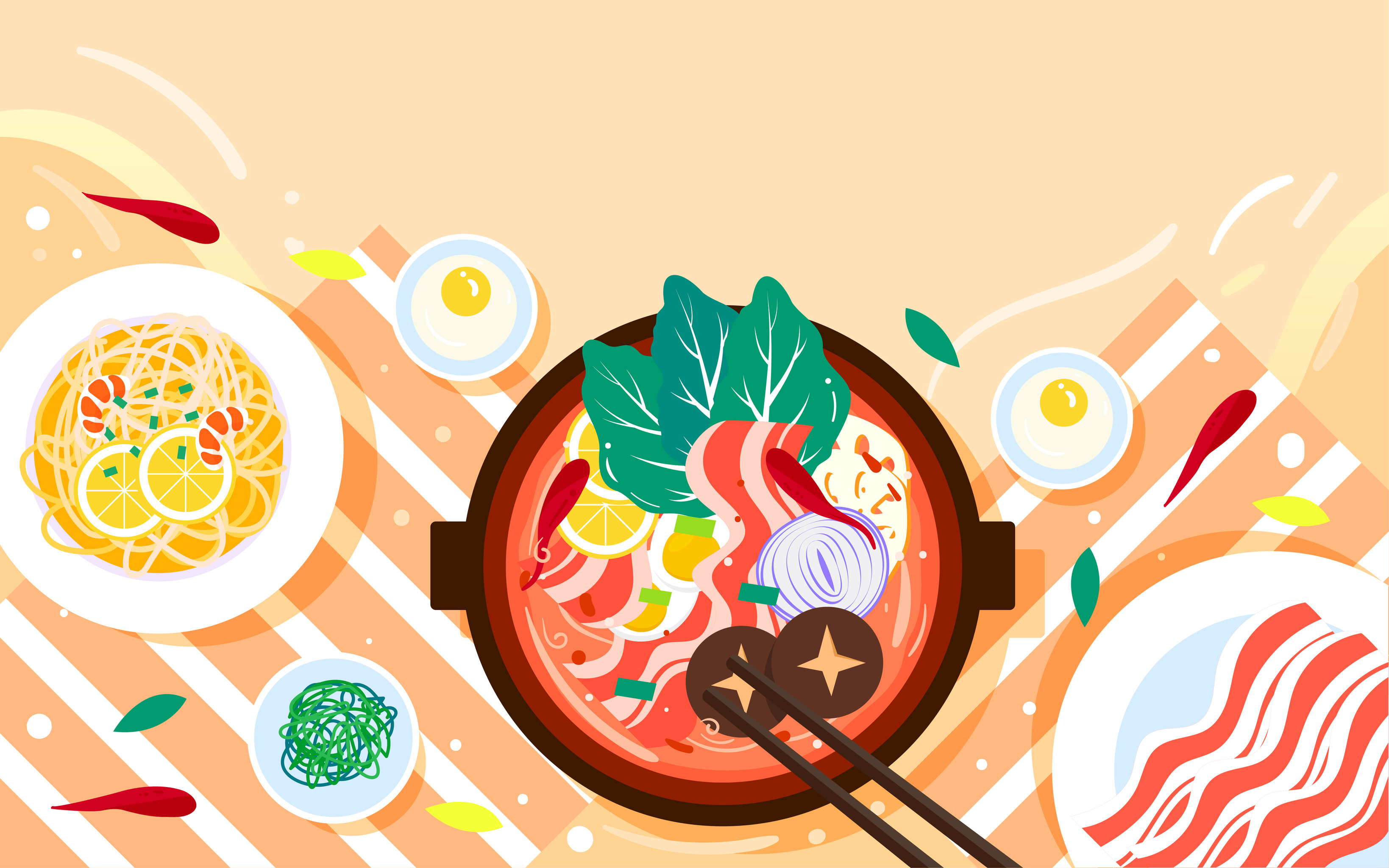 传统美食聚餐火锅插画春节节日团圆庆祝海报