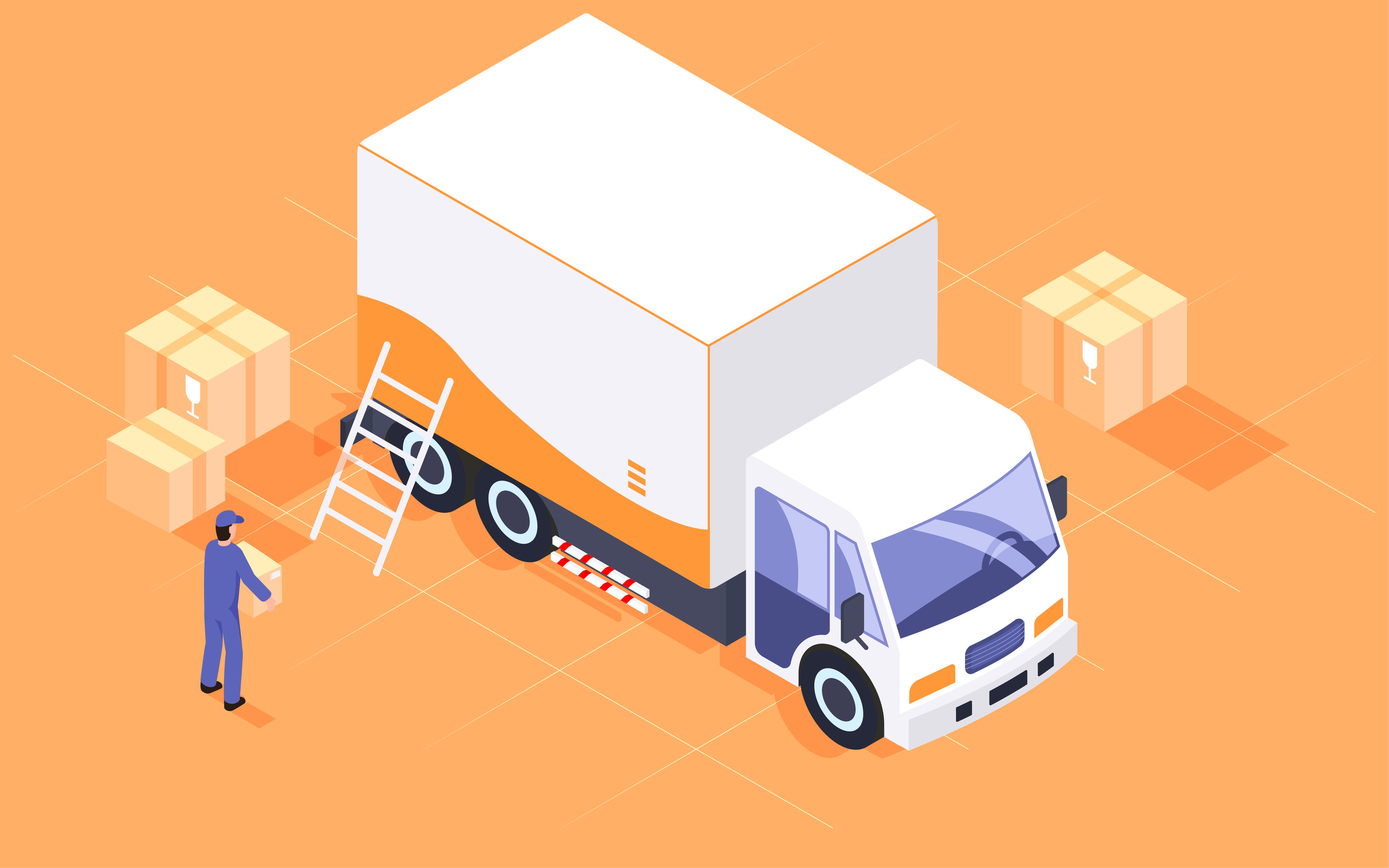 快递员打包运输物流插画卡车货运搬家海报