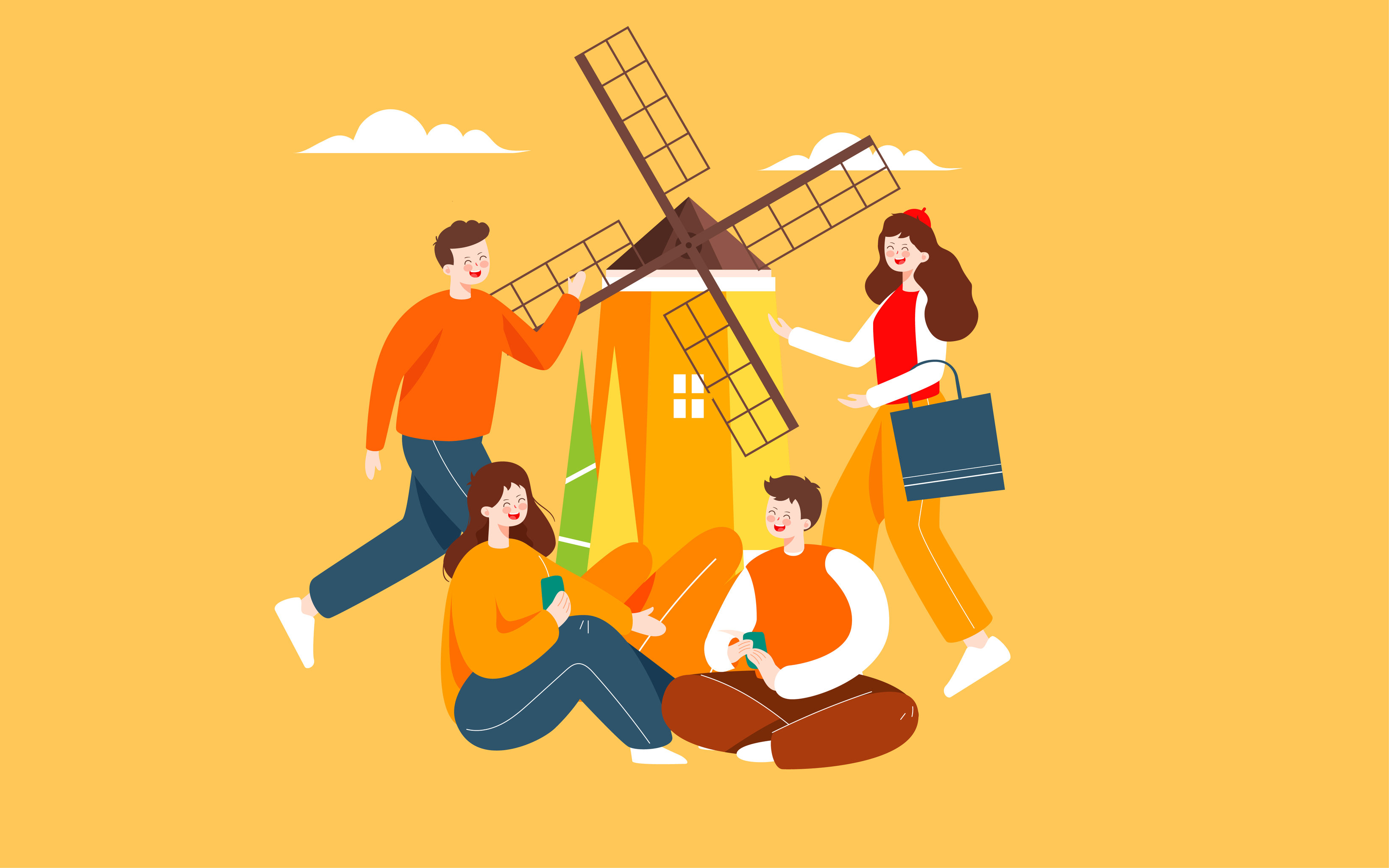 秋季人物户外活动插画秋天好友出行秋游海报