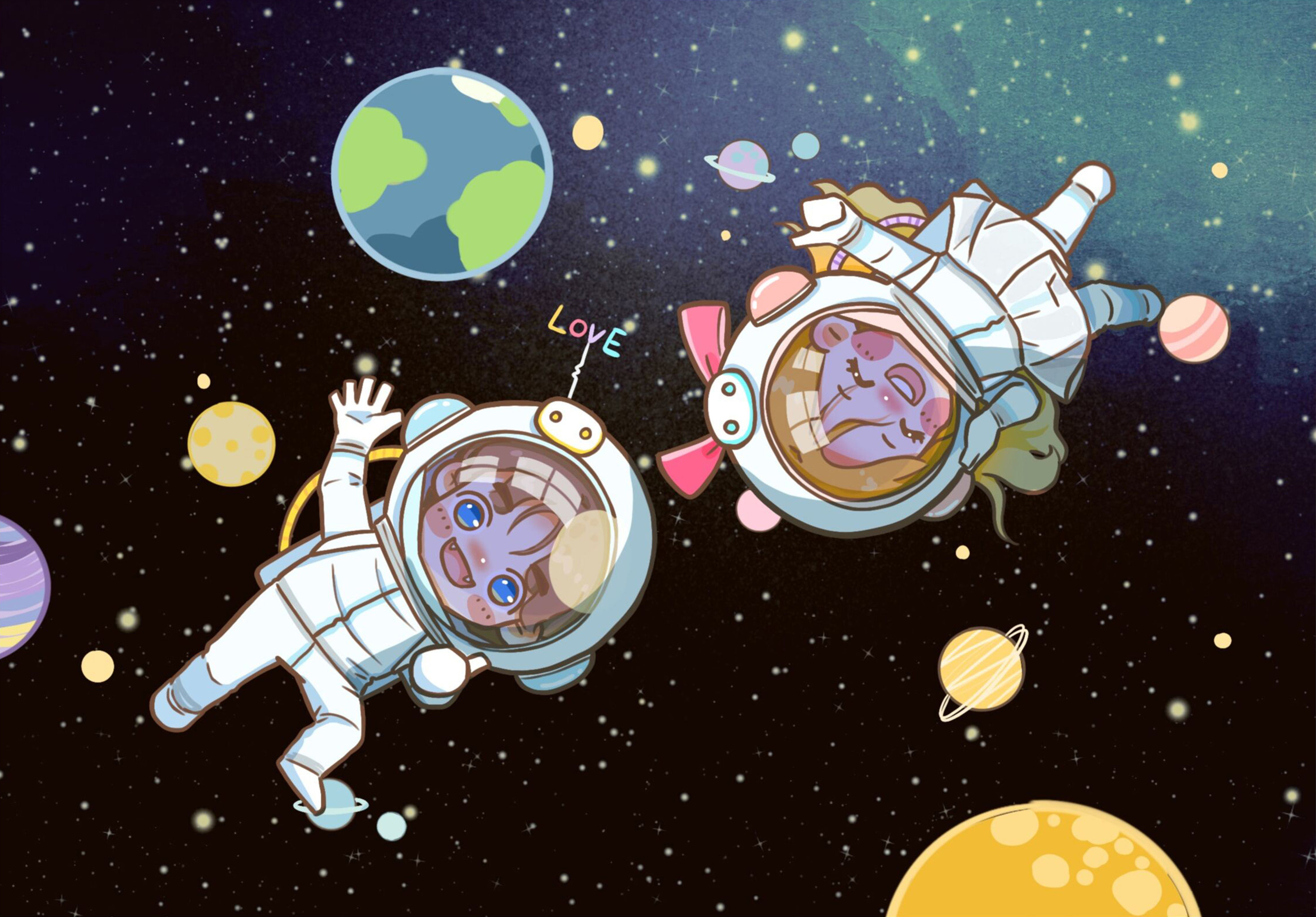 插画宇航员的婚礼