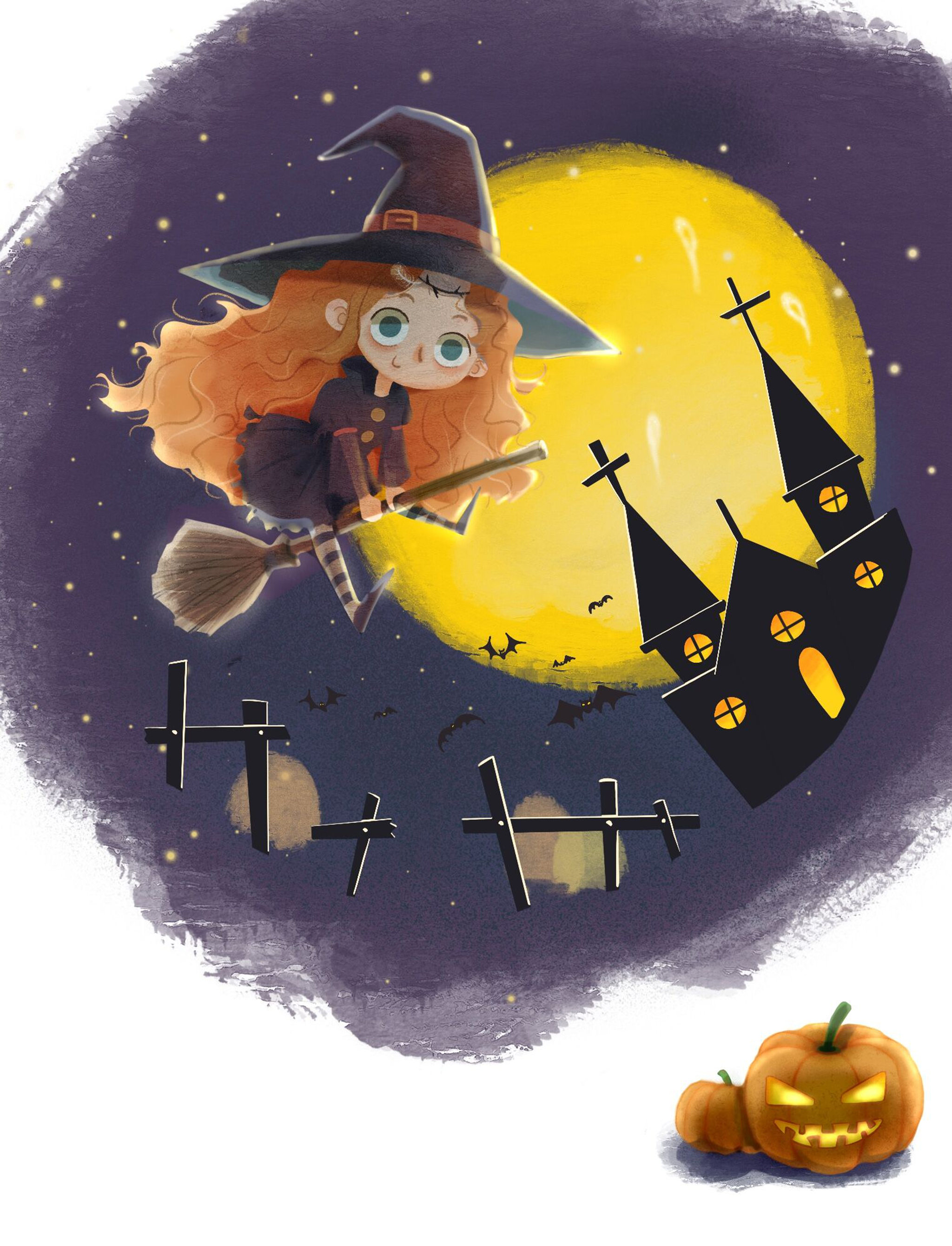 插画万圣节小魔女