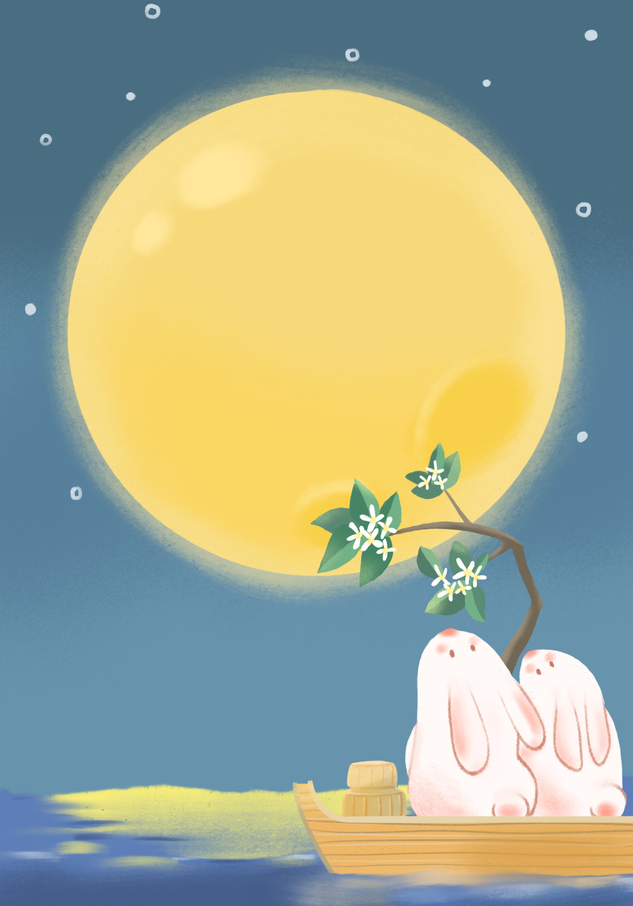 插画中秋佳节玉兔拜月