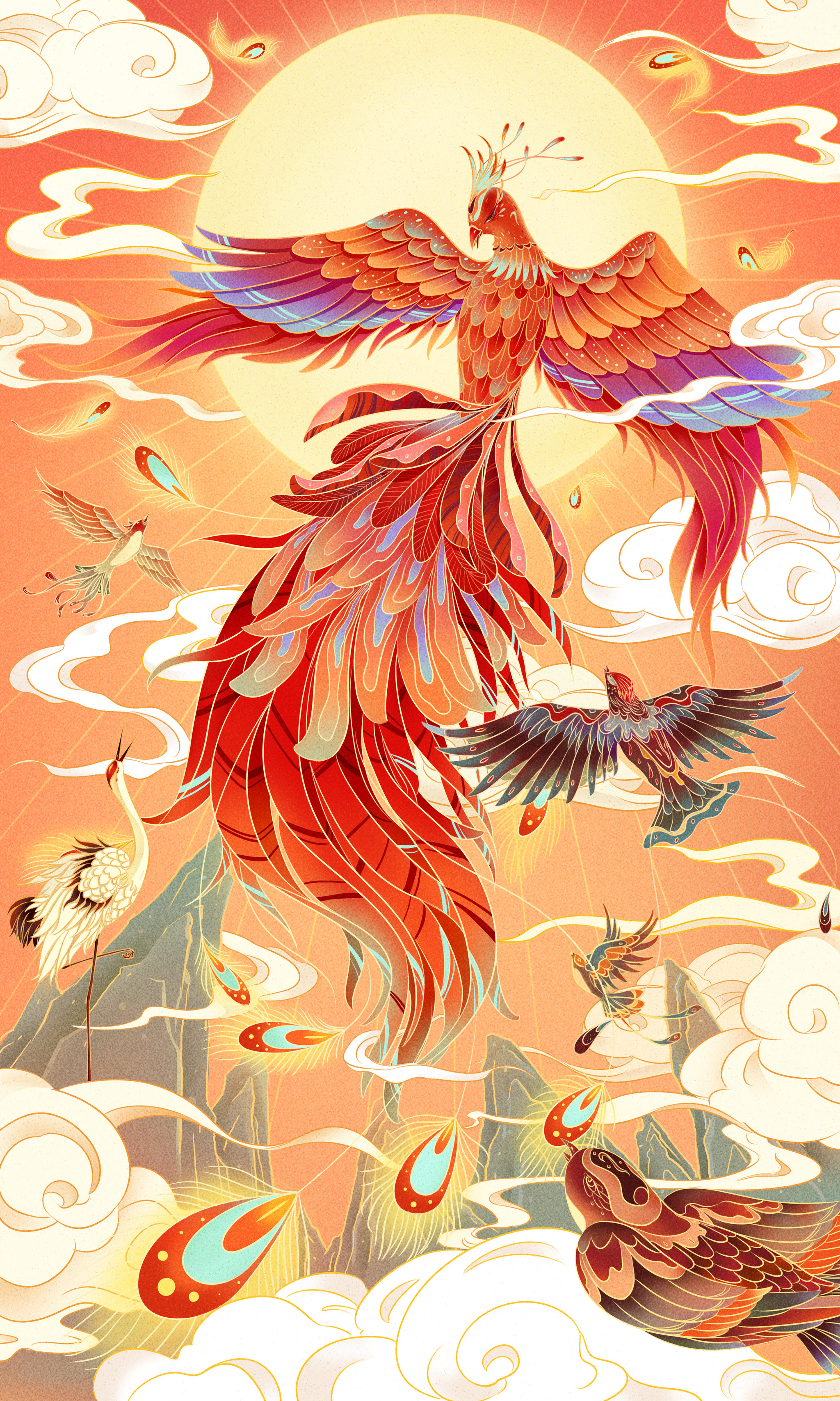 中国风百鸟朝凤插画