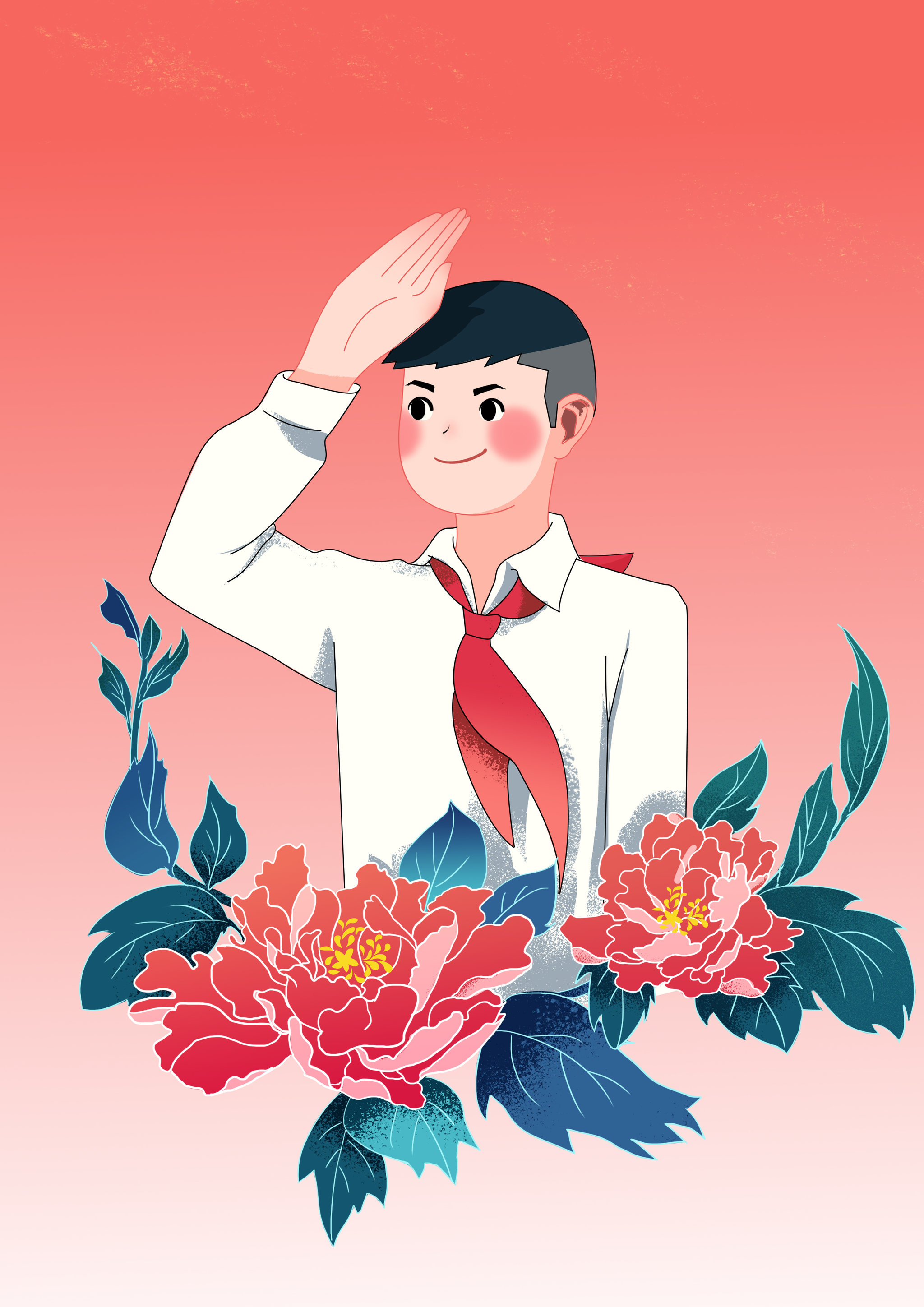 国庆节学生致敬插画元素