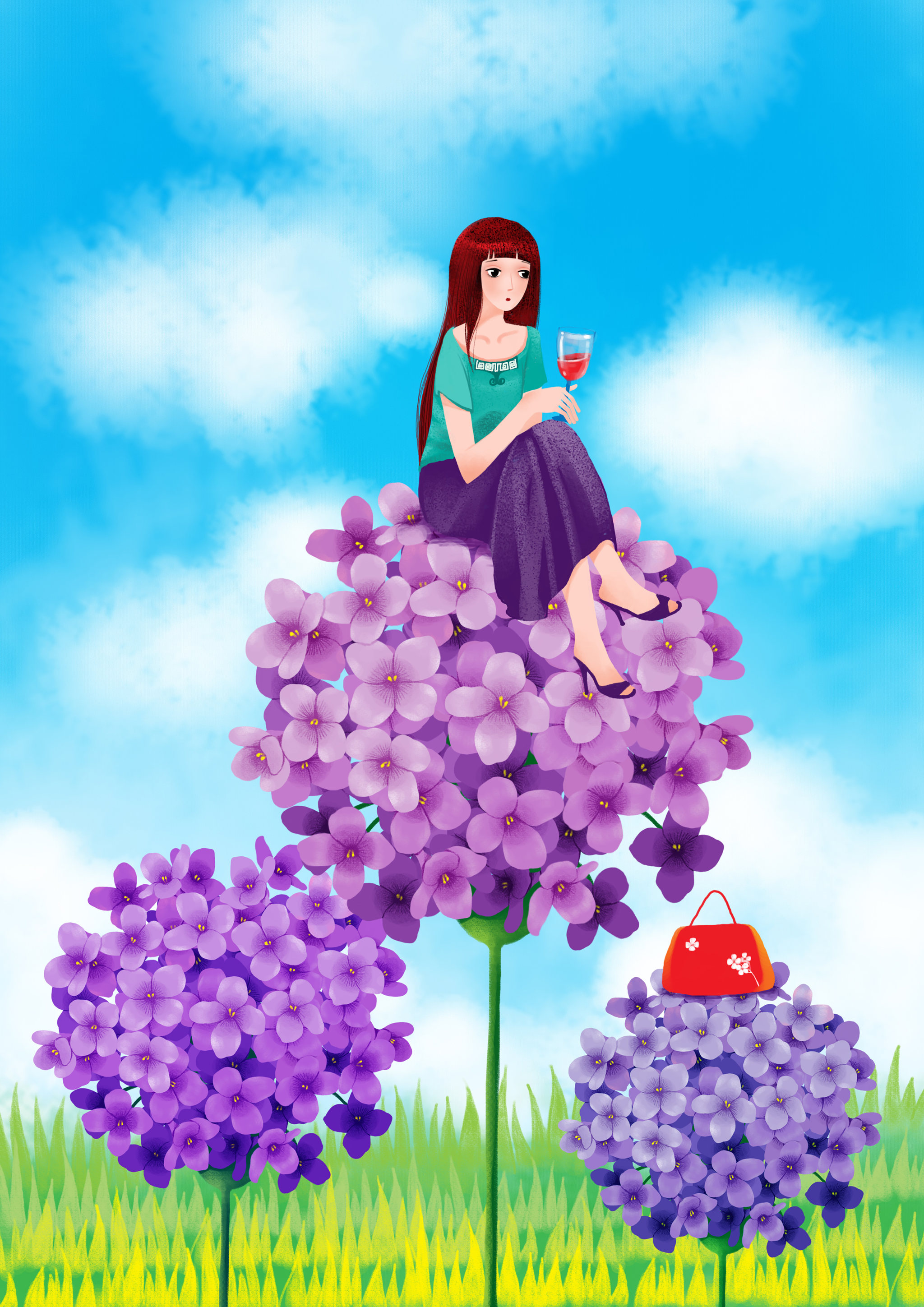 哲理女孩系列插画-喝红酒的女人