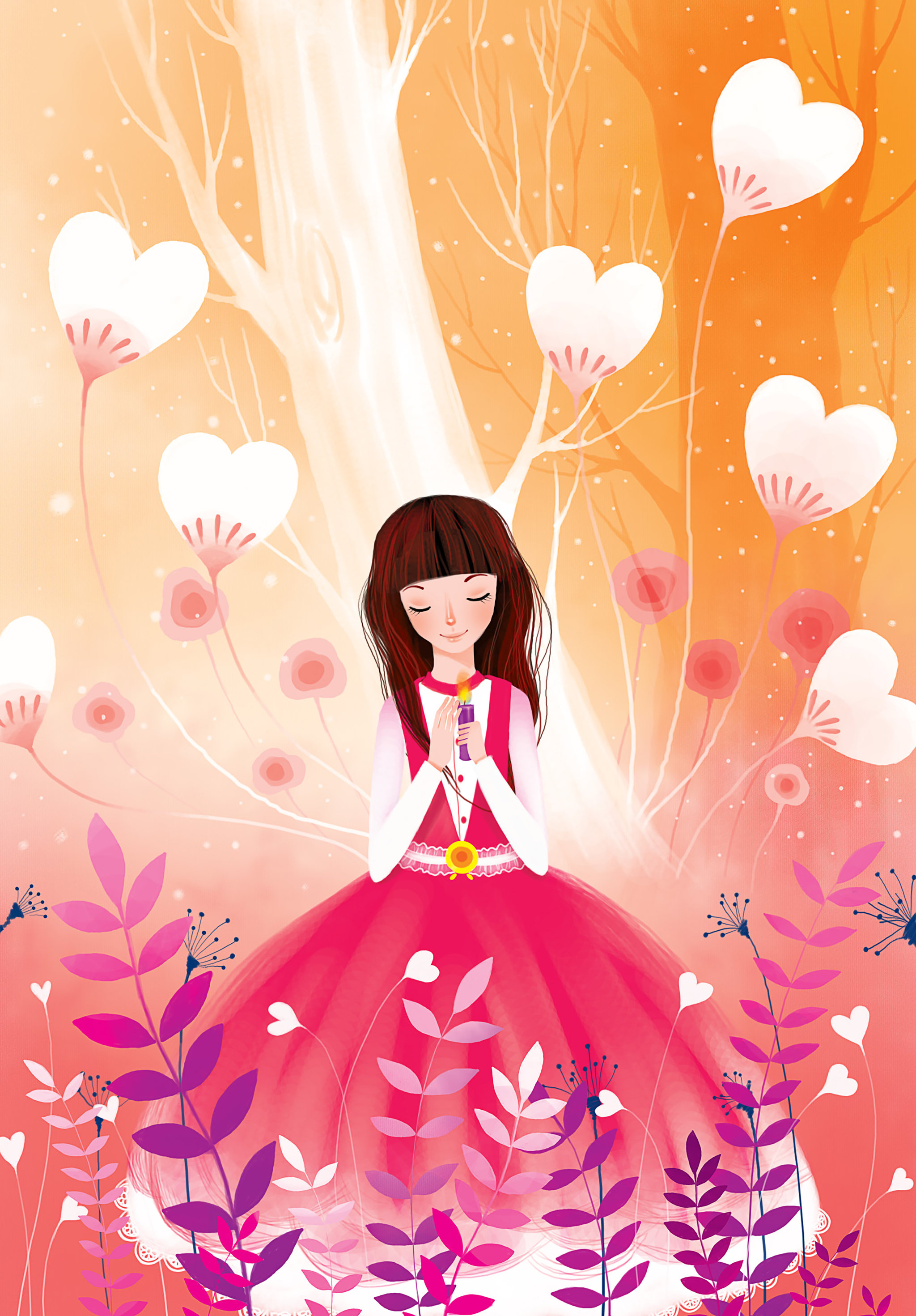 唯美青春插画系列-女孩许愿