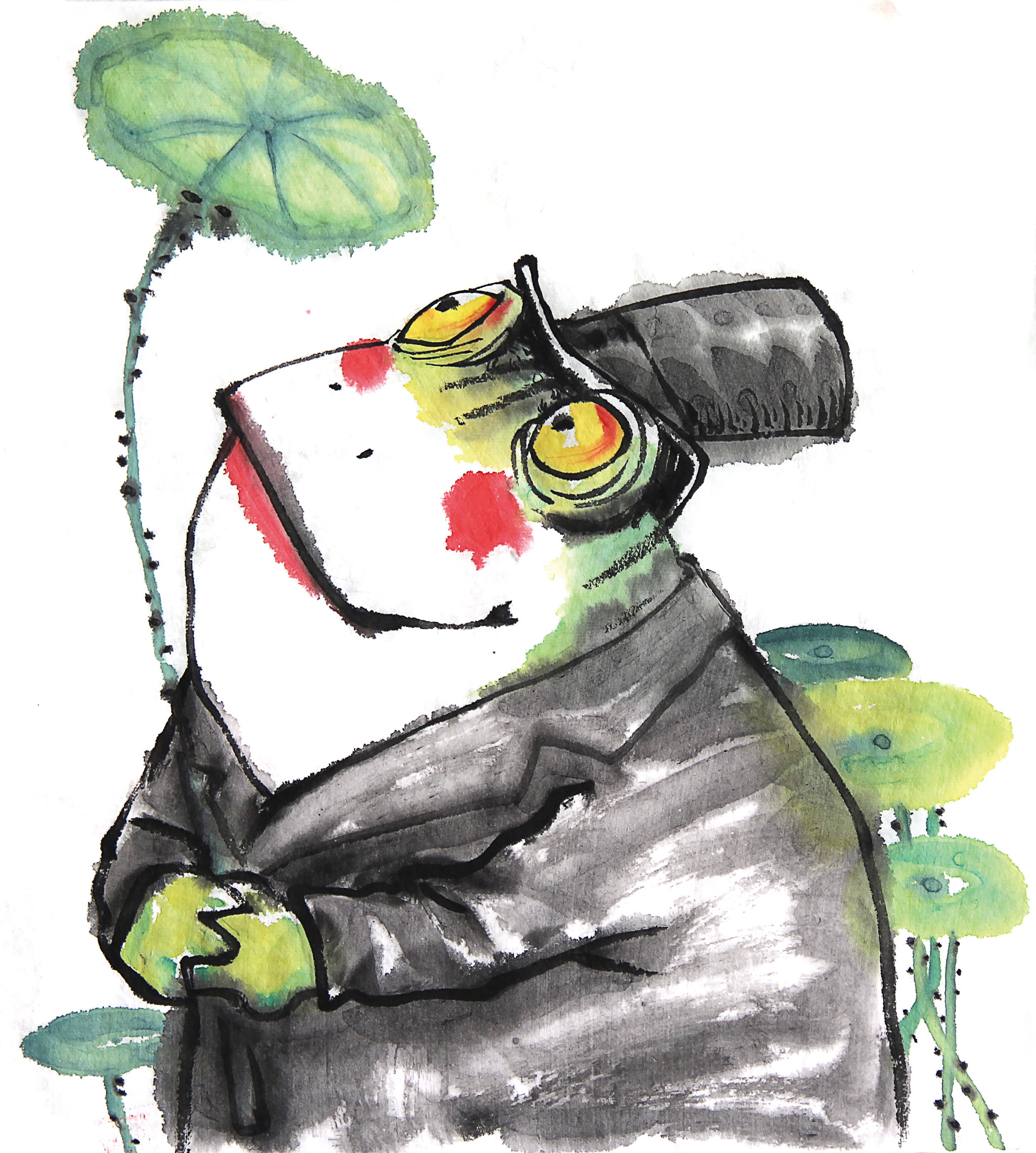 中国画水墨动物系列第一季共1000幅-青蛙绅士