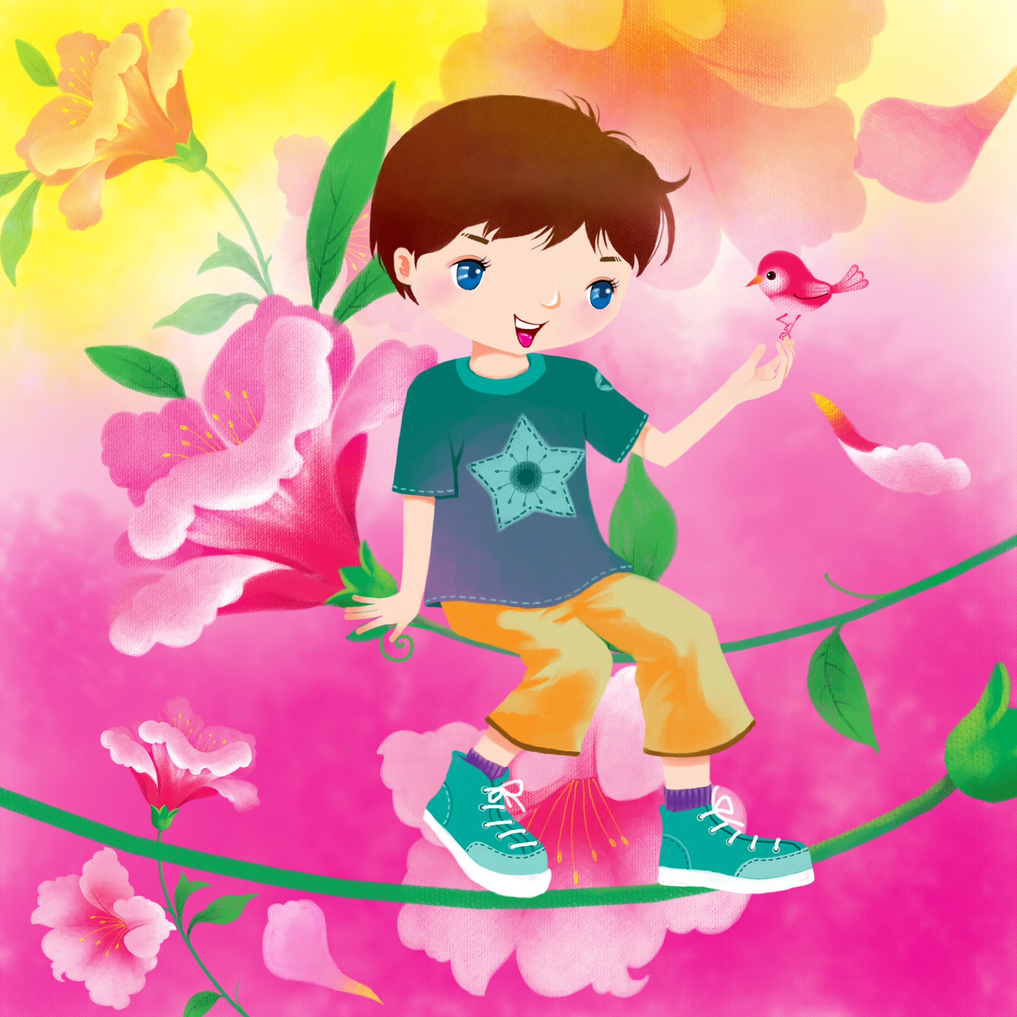 儿童人物插画组图3000幅坐在花枝