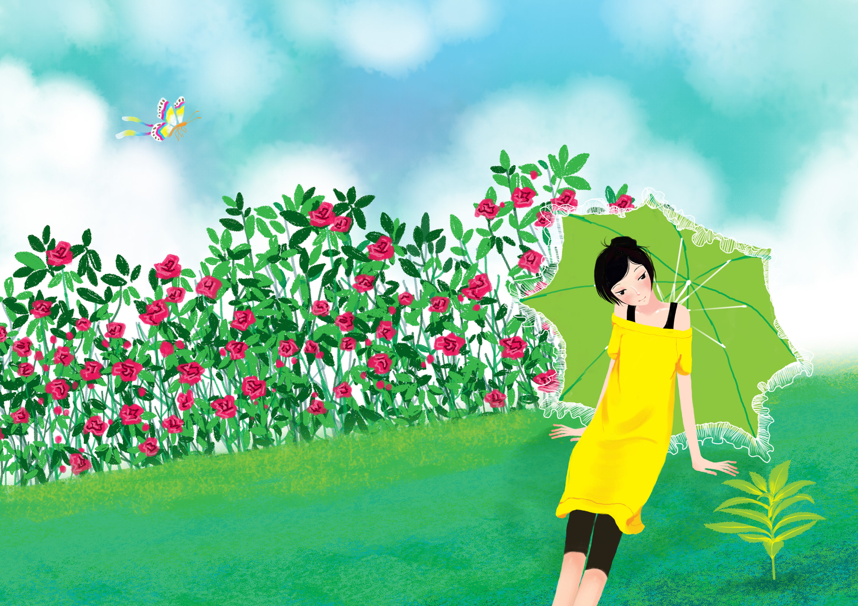 悠悠唯美插画系列-盲蝶漂亮女孩