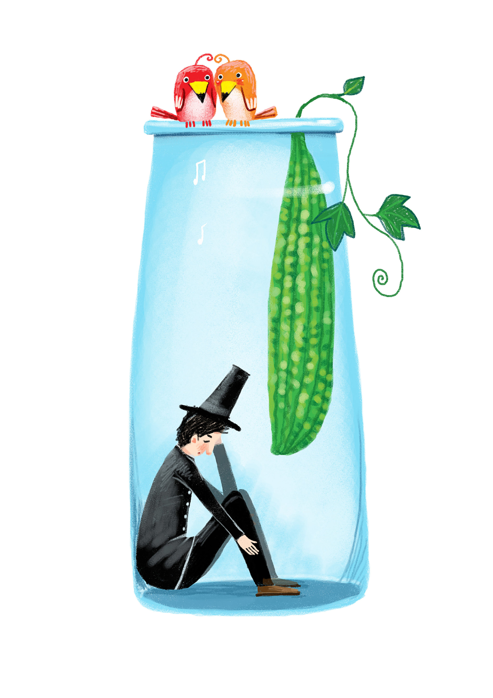 大礼帽大绅士系列插画-坐在瓶子里思考