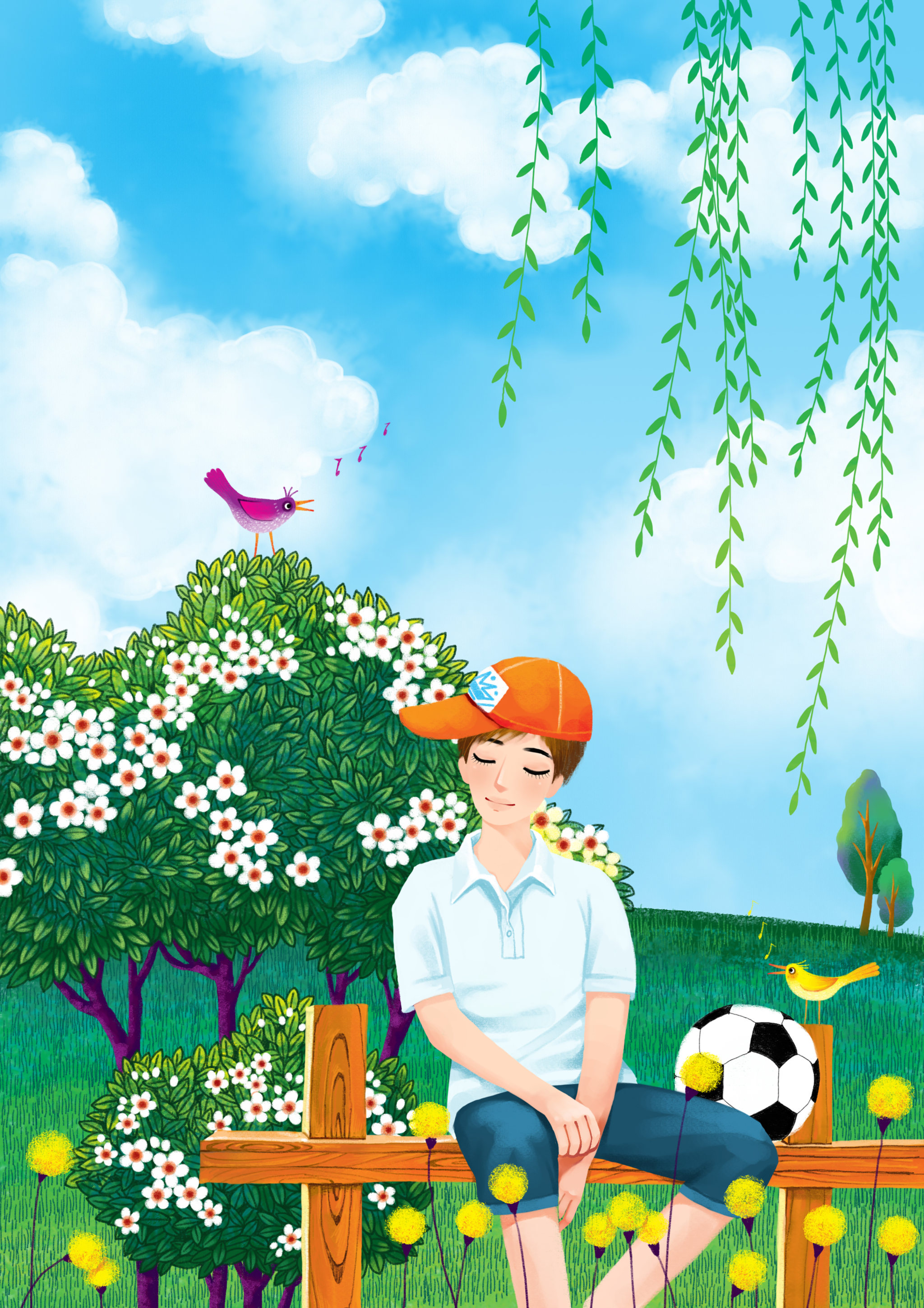 青春年少唯美插画系列-喜欢足球的男孩