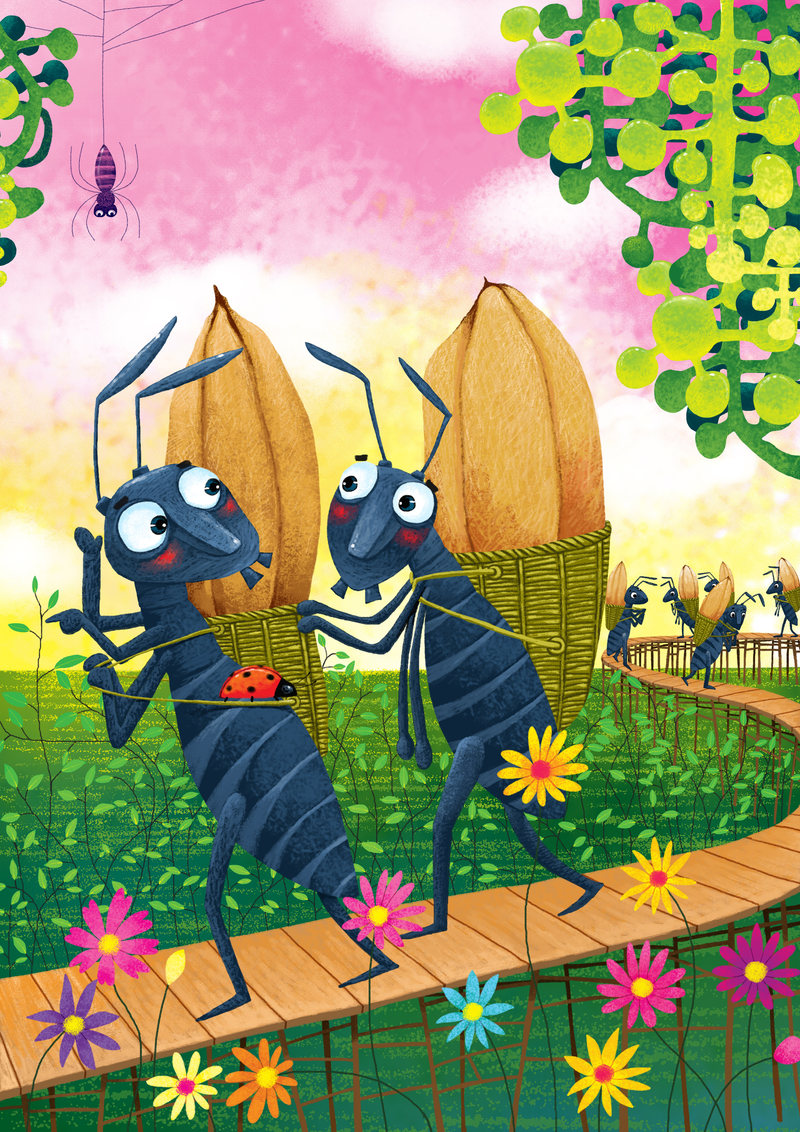 动物大世界插画系列-蚂蚁搬家