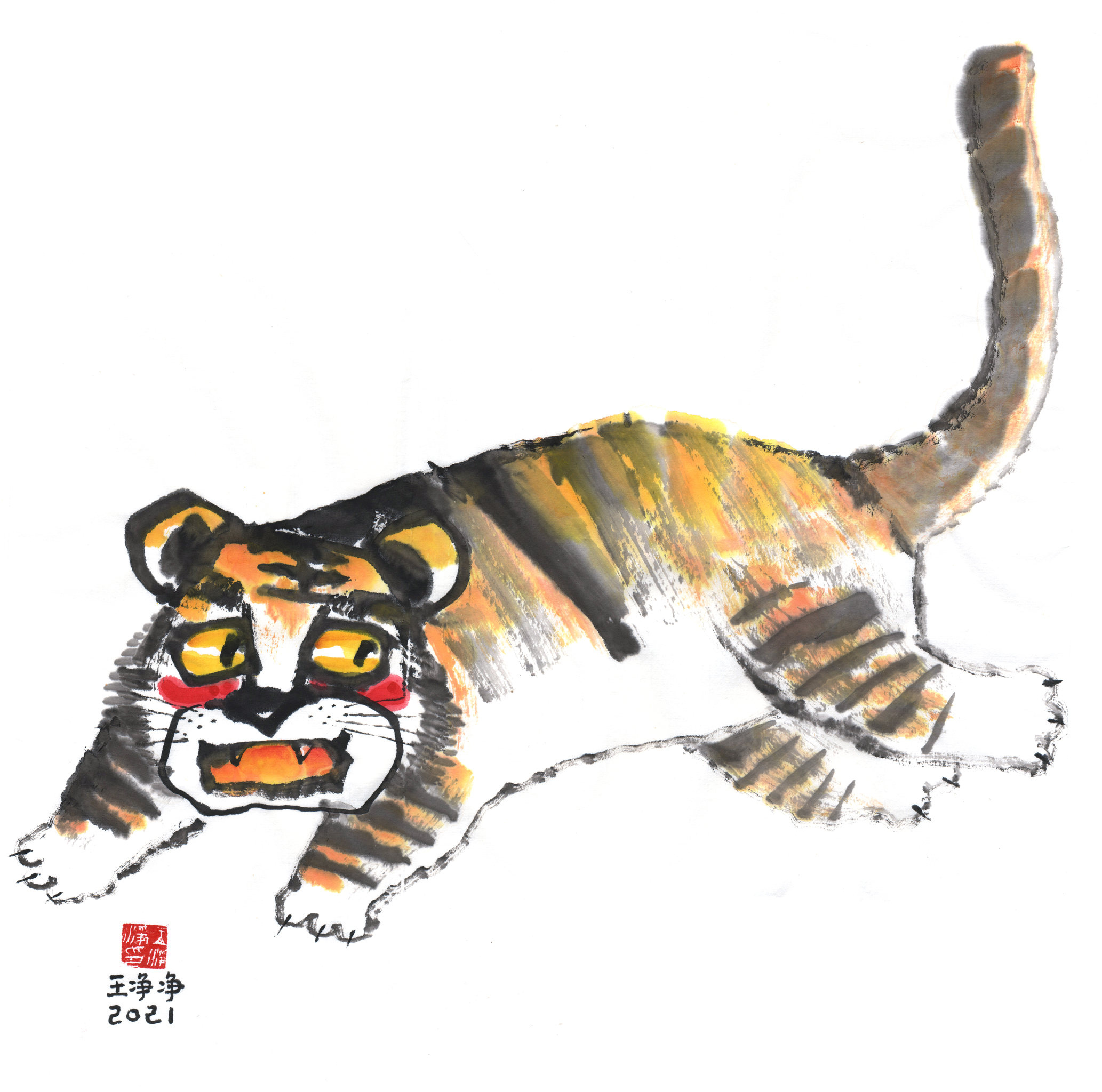 水墨虎系列插画-惊讶的老虎 - jing - 原创作品 - 视觉中国(shijueme)