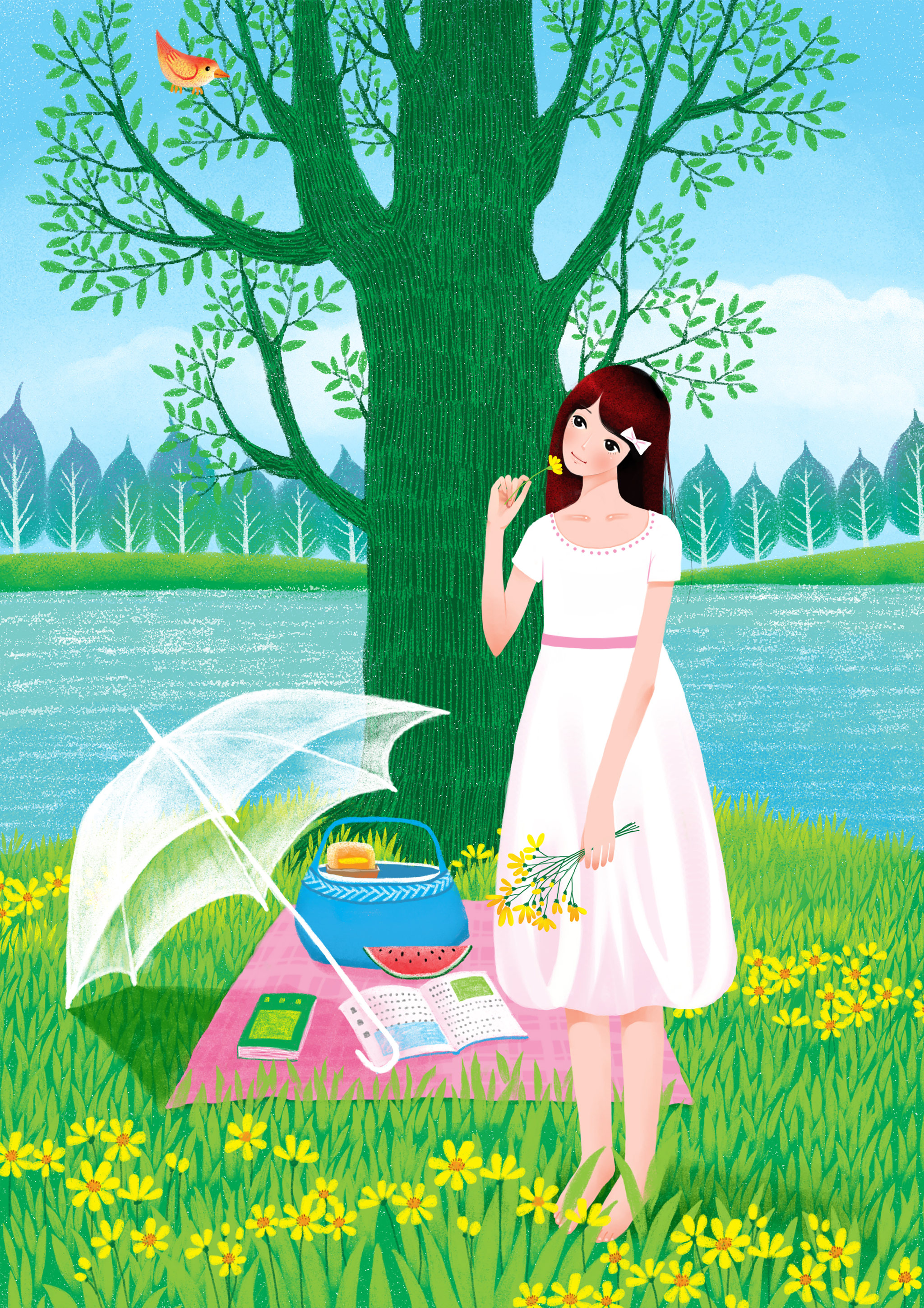 青春年少唯美插画系列-白裙子