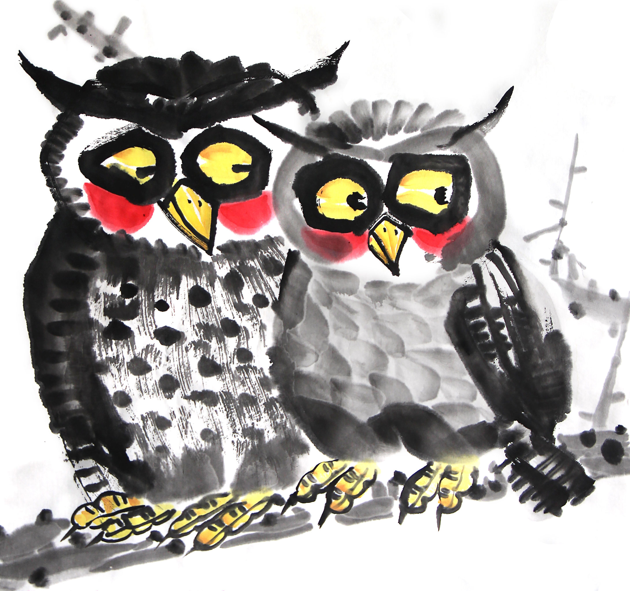 中国画水墨动物系列第一季共1000幅-猫头鹰系列系列