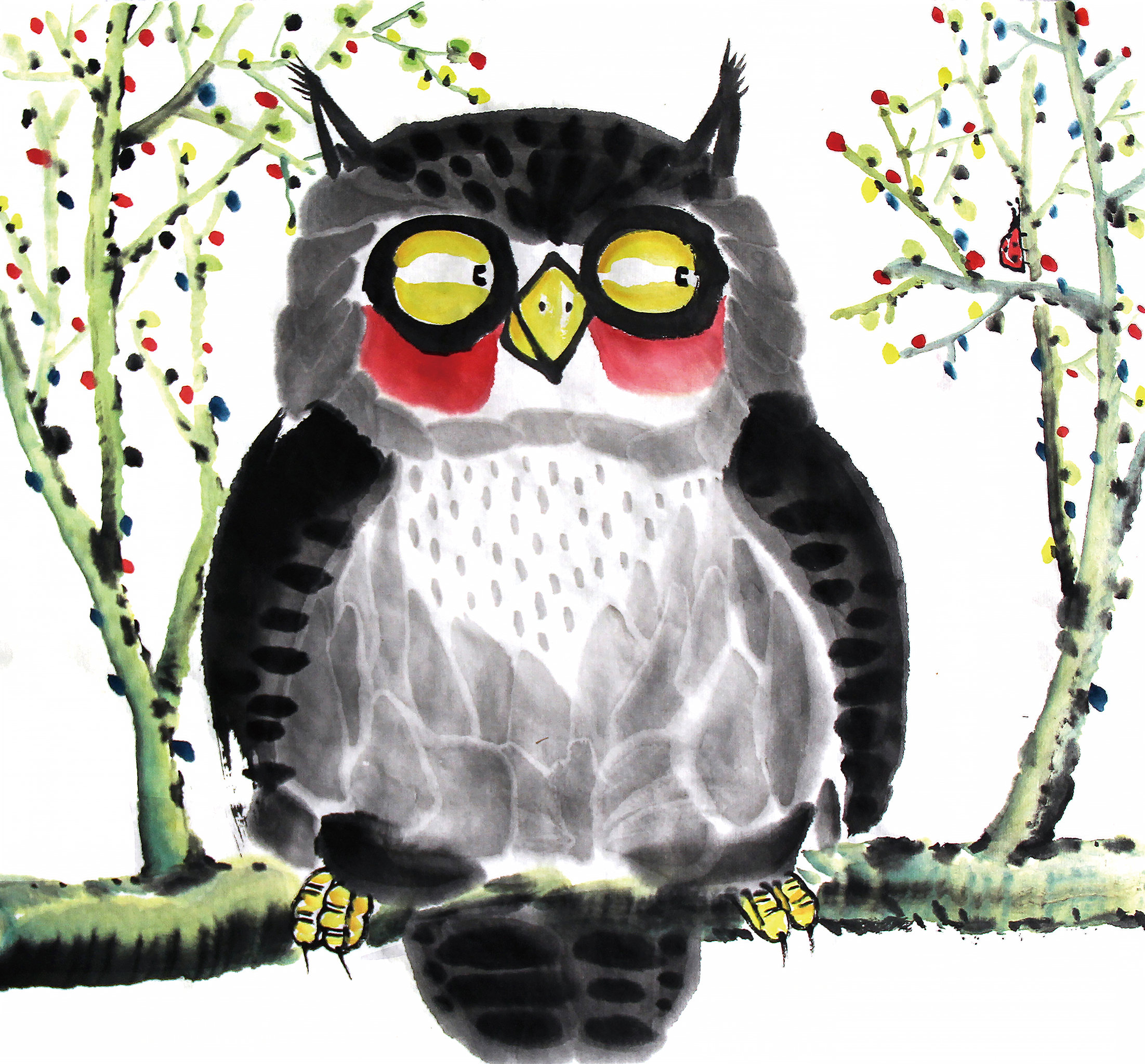 中国画水墨动物系列第一季共1000幅猫头鹰系列系列