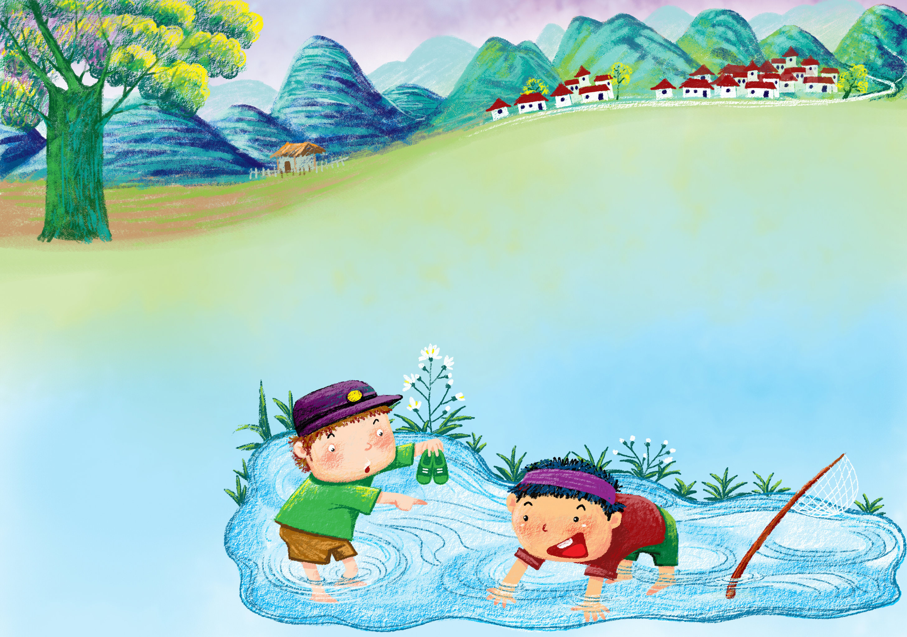 童趣边框插画系列-摸鱼