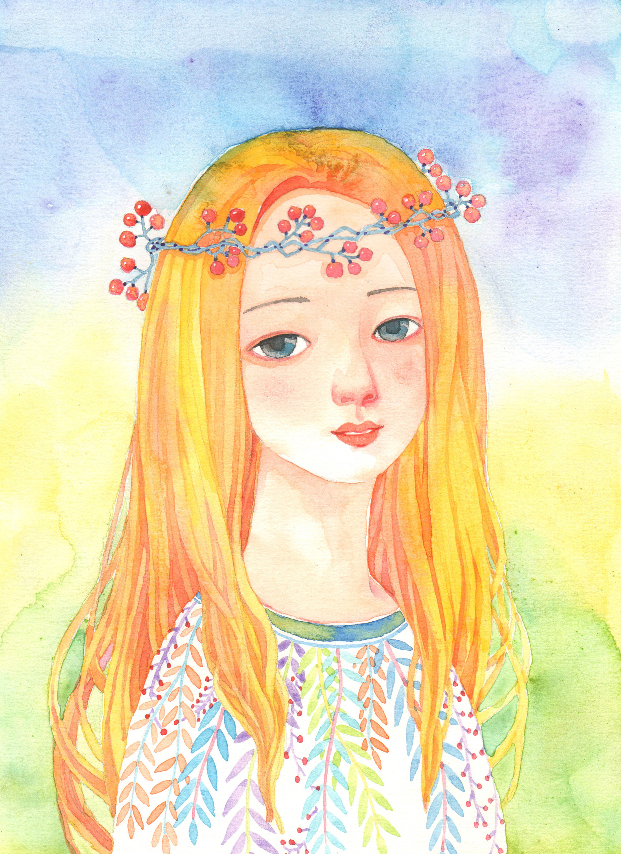水彩画-黄头发女孩