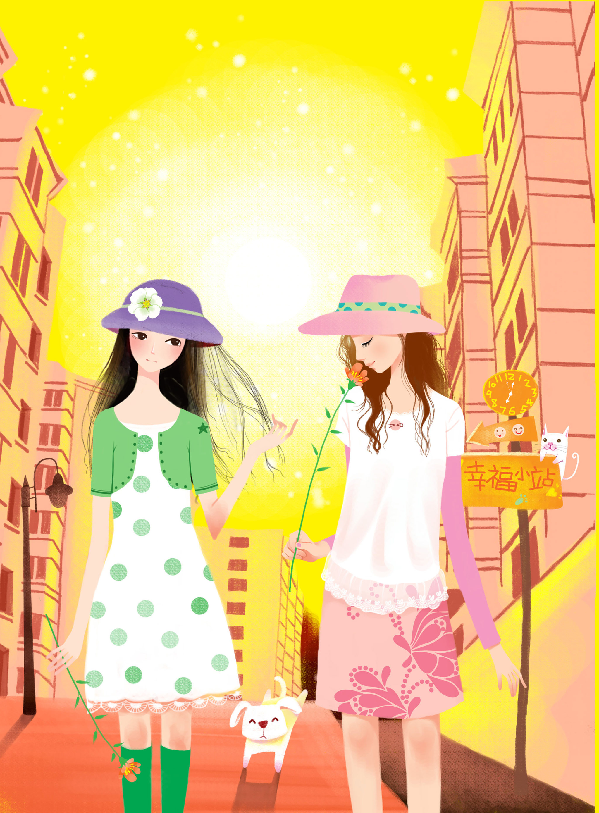 博览唯美插画系列-逛街的女孩