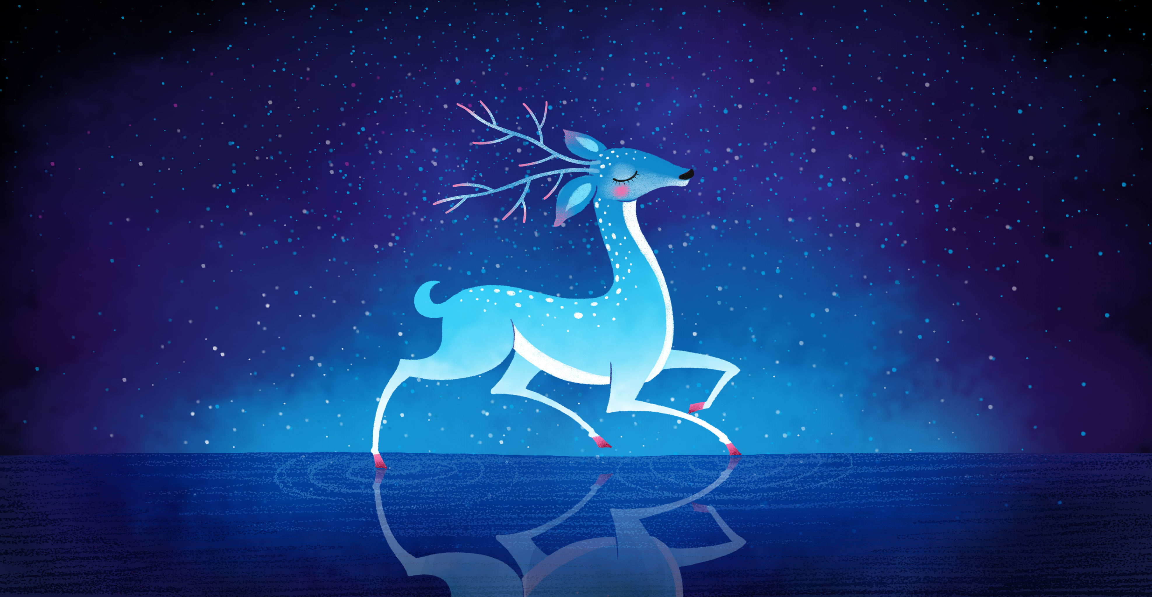 动物插画系列作品共3000幅-星空中奔跑的鹿