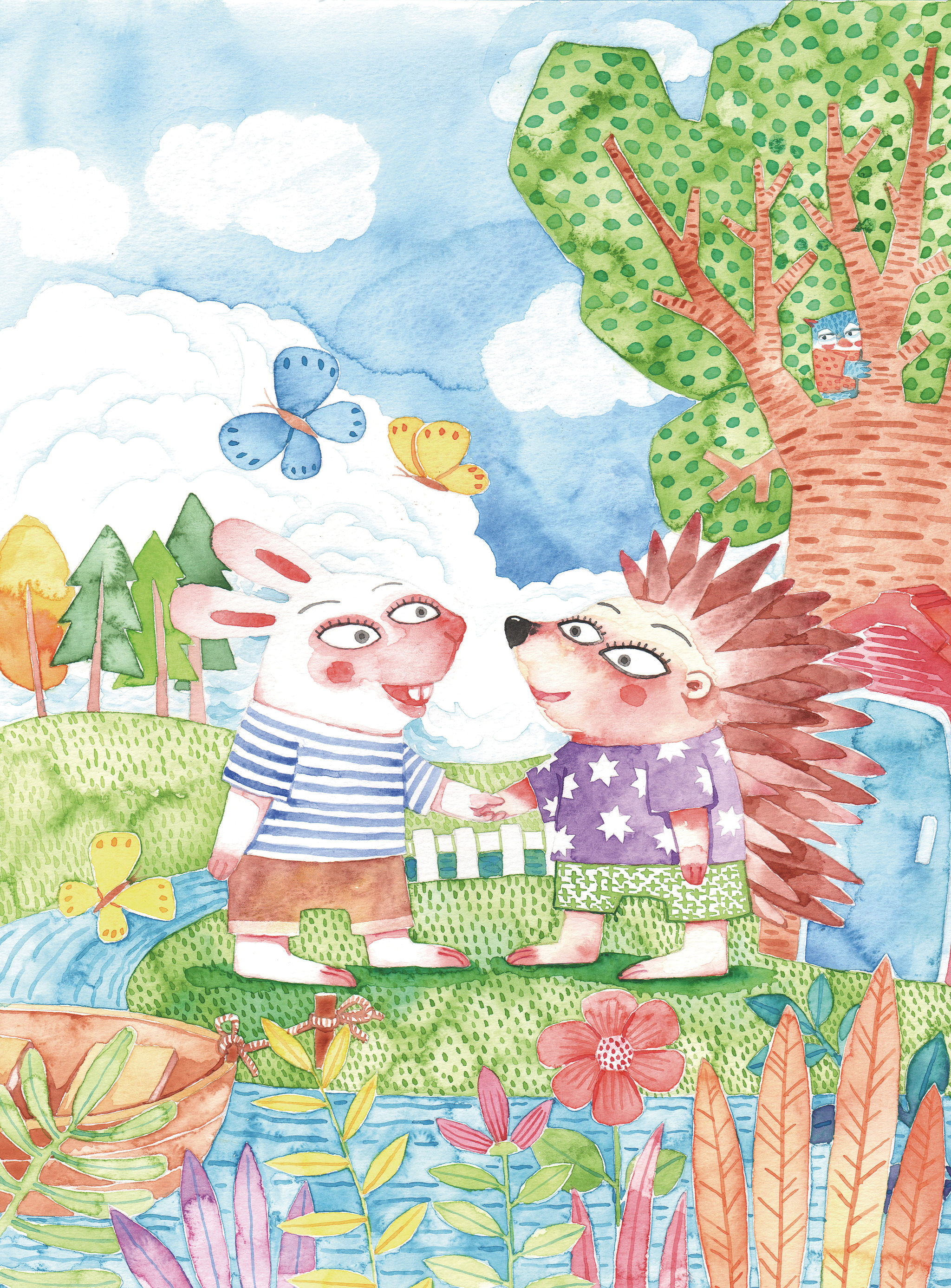 动物插画系列作品共3000幅之水彩画划船系列9-9 - jing - 原创作品