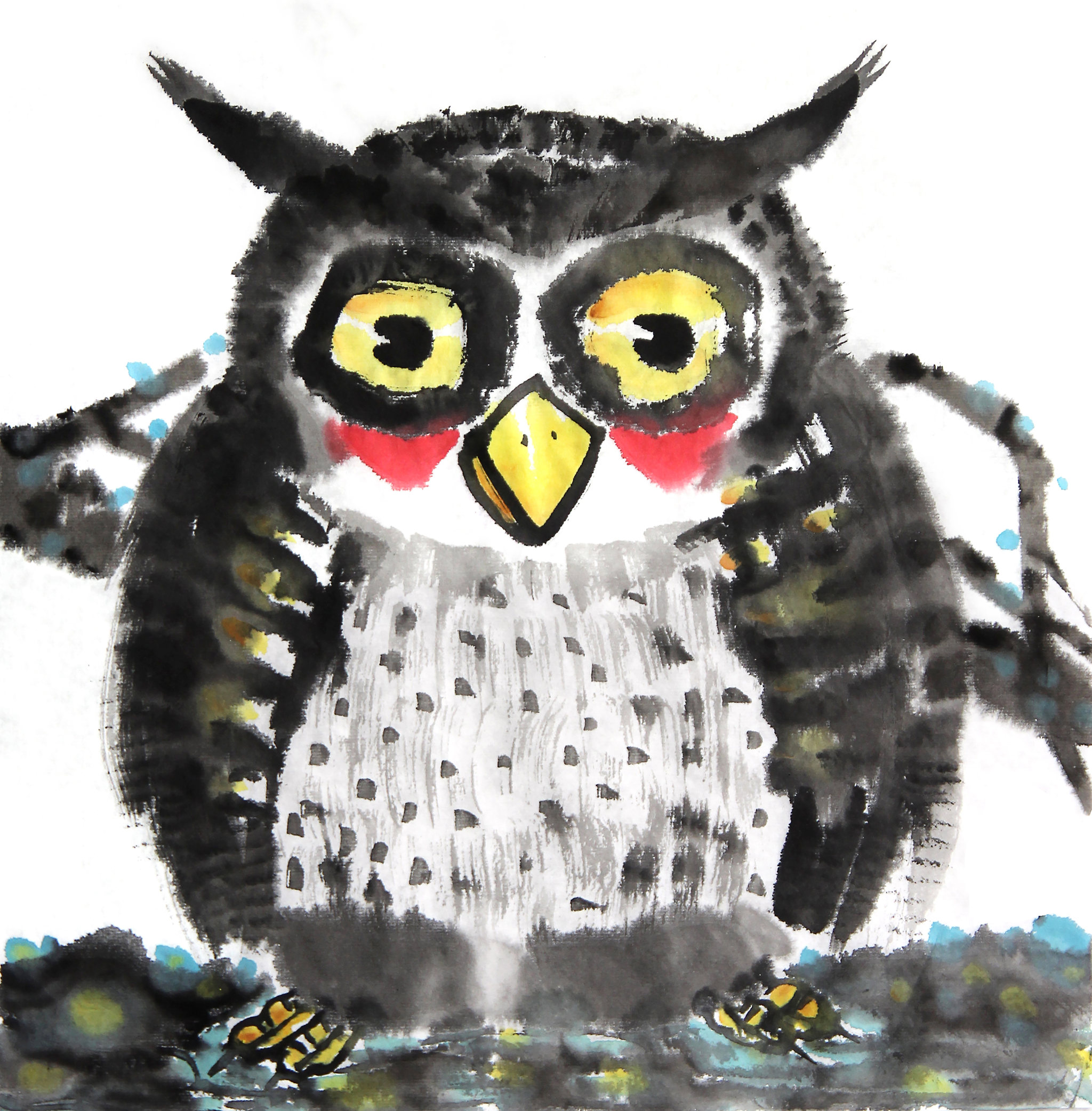 中国画水墨动物系列第一季共1000幅-猫头鹰系列系列