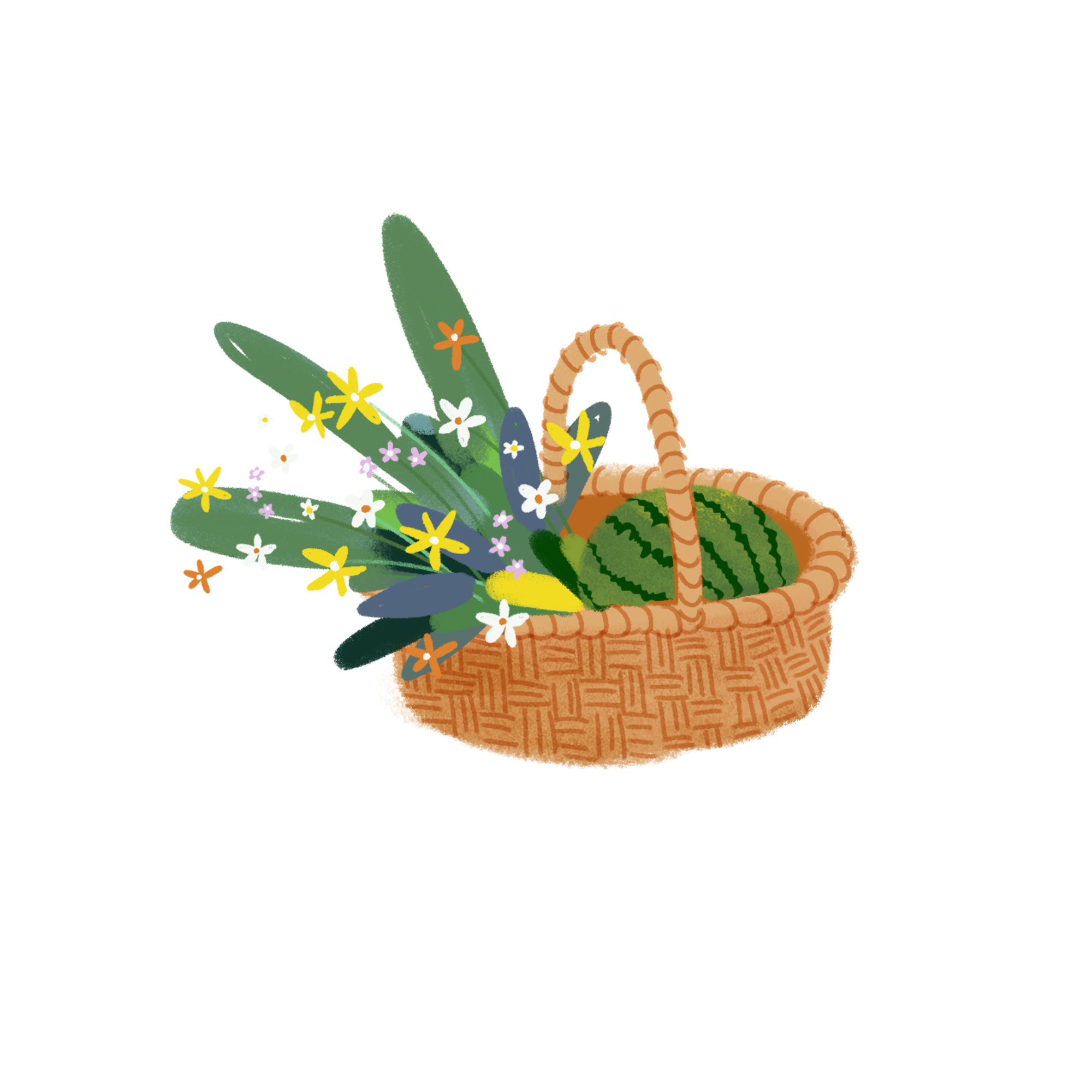 西瓜鲜花竹篮元素