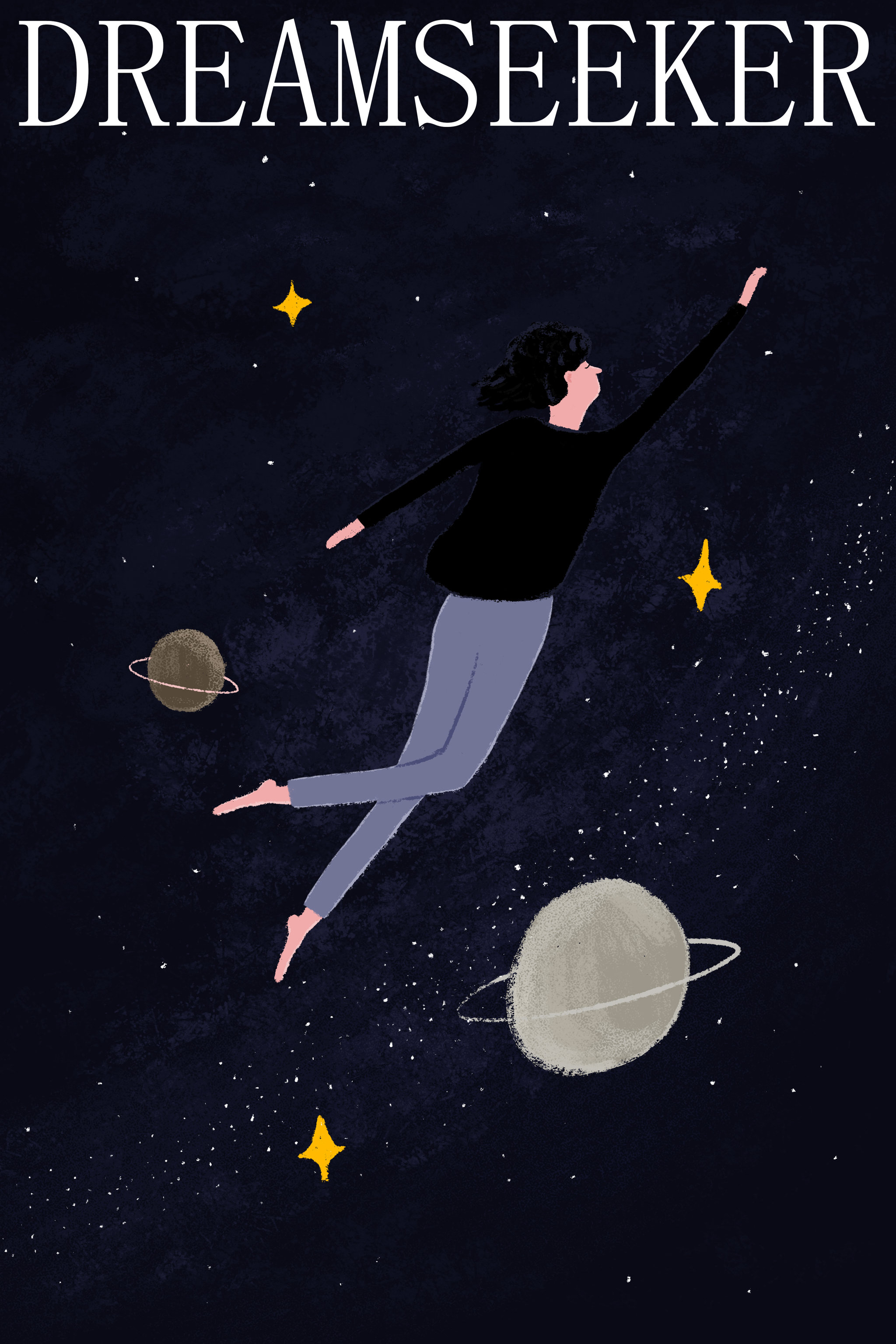 追梦人遨游太空插画