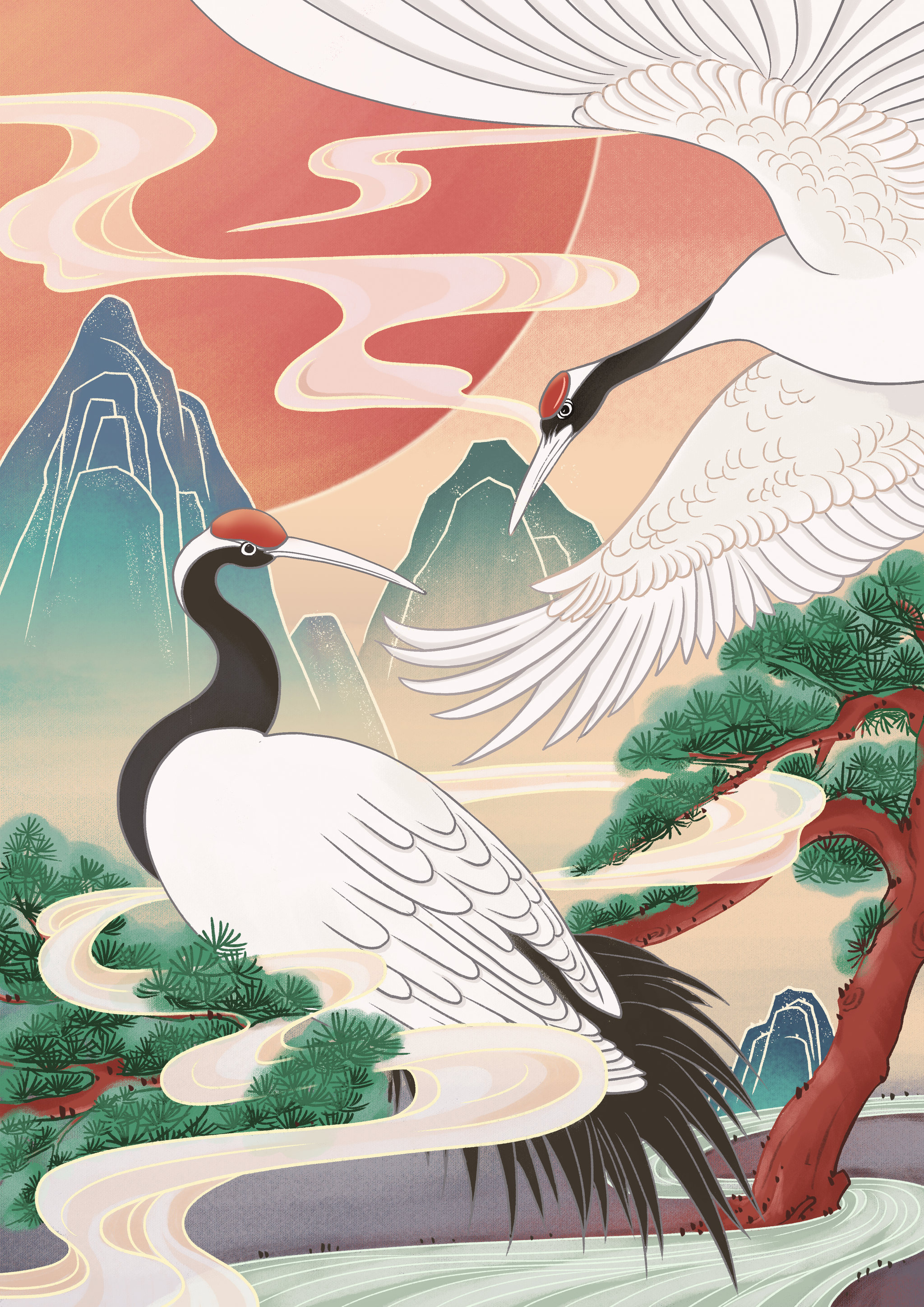 国风插画之松鹤长青 - 设绘q - 原创作品 - 视觉中国(shijueme)