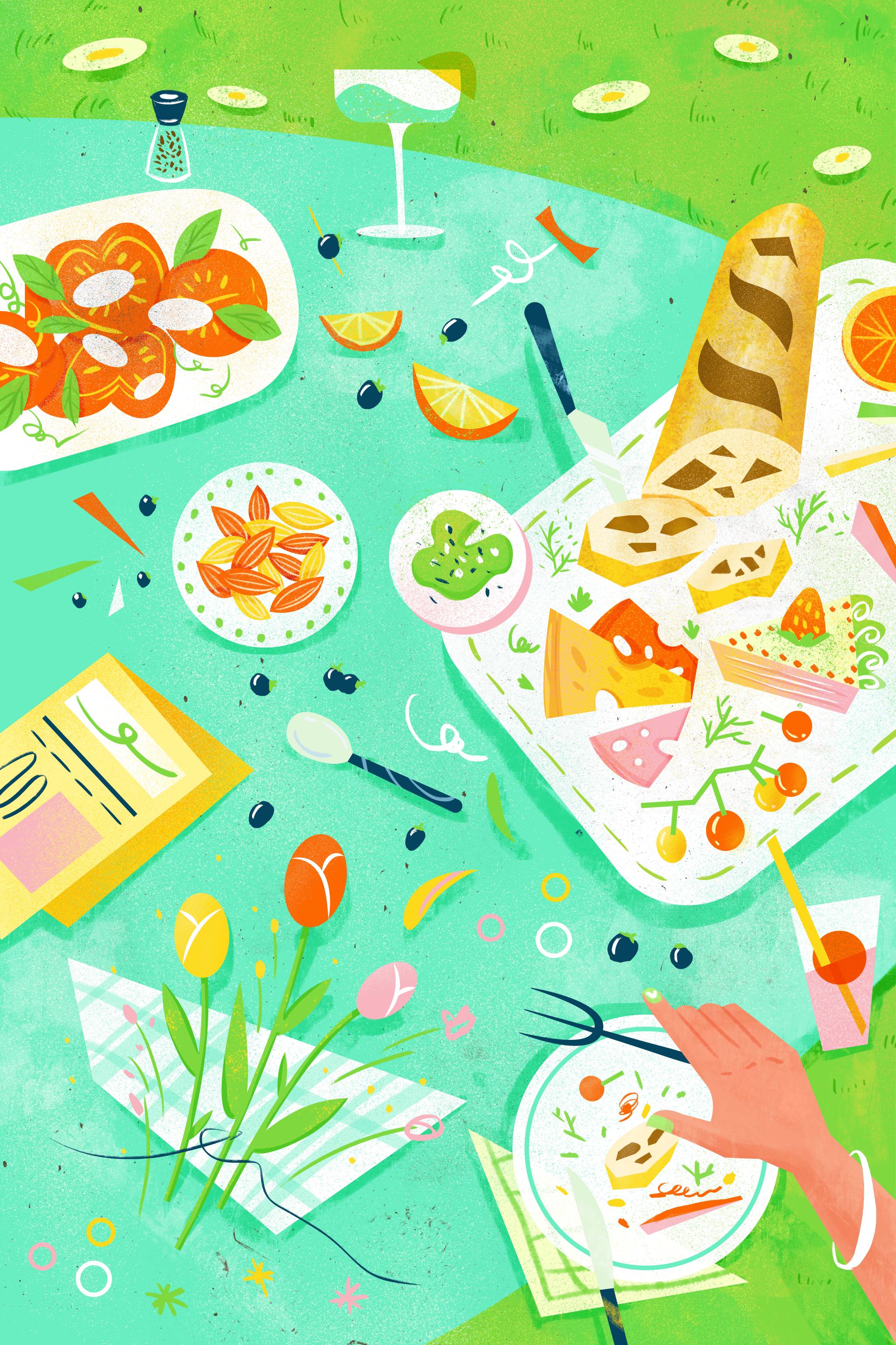 清凉夏日休闲户外野餐派对插画