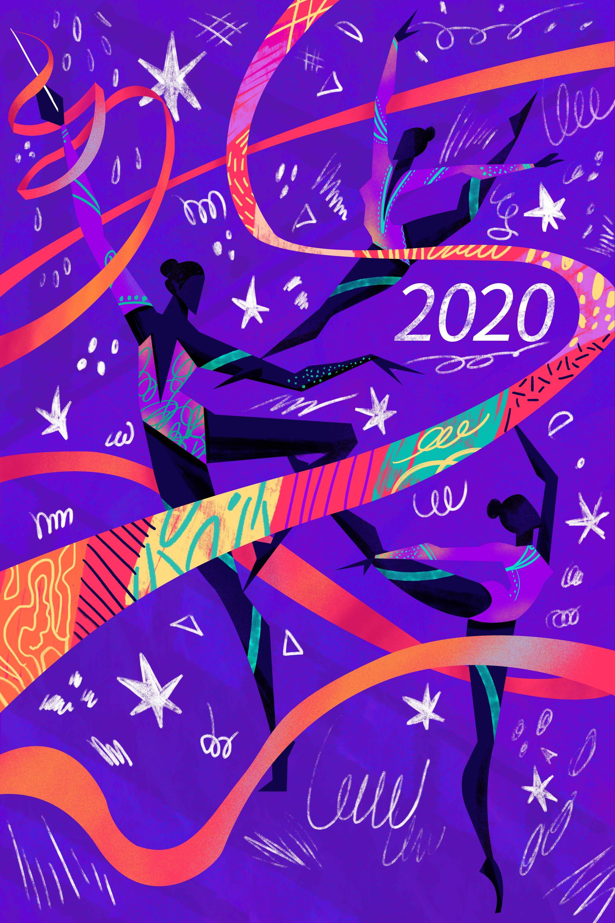 2020夏季奥运会艺术体操波普风插画