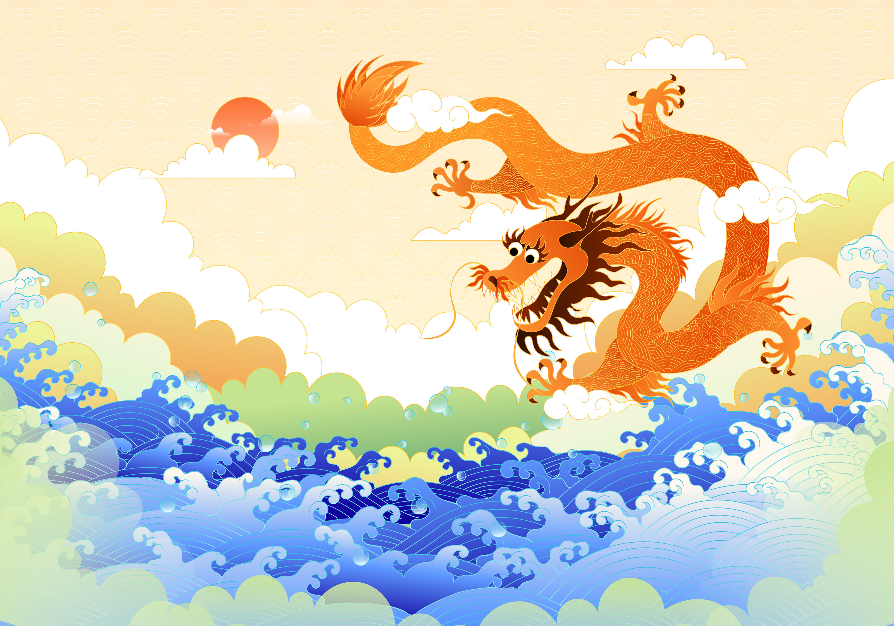 中国风龙纹神兽矢量插画 - 178****4085 - 原创