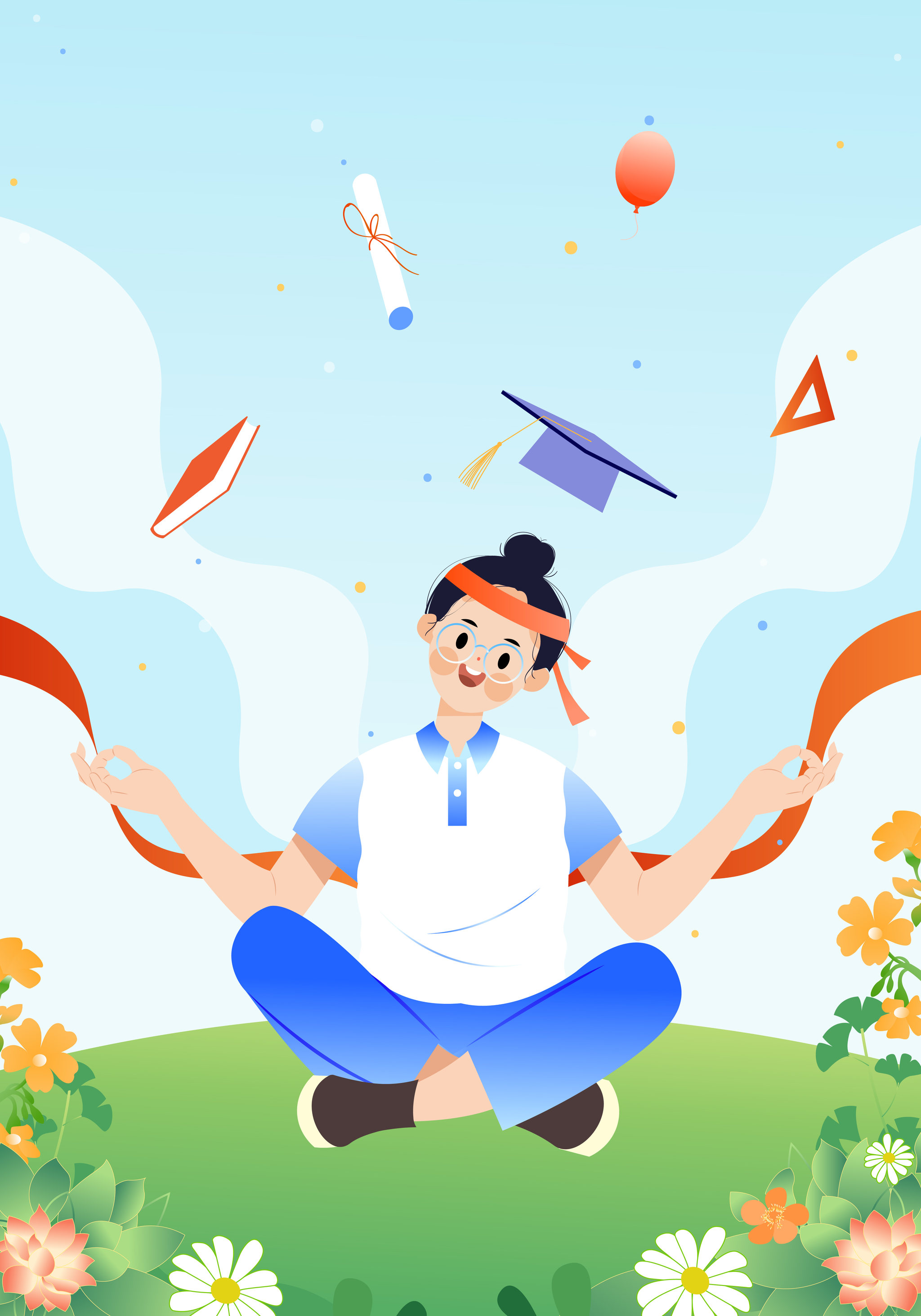 高考考试考神附体矢量插画