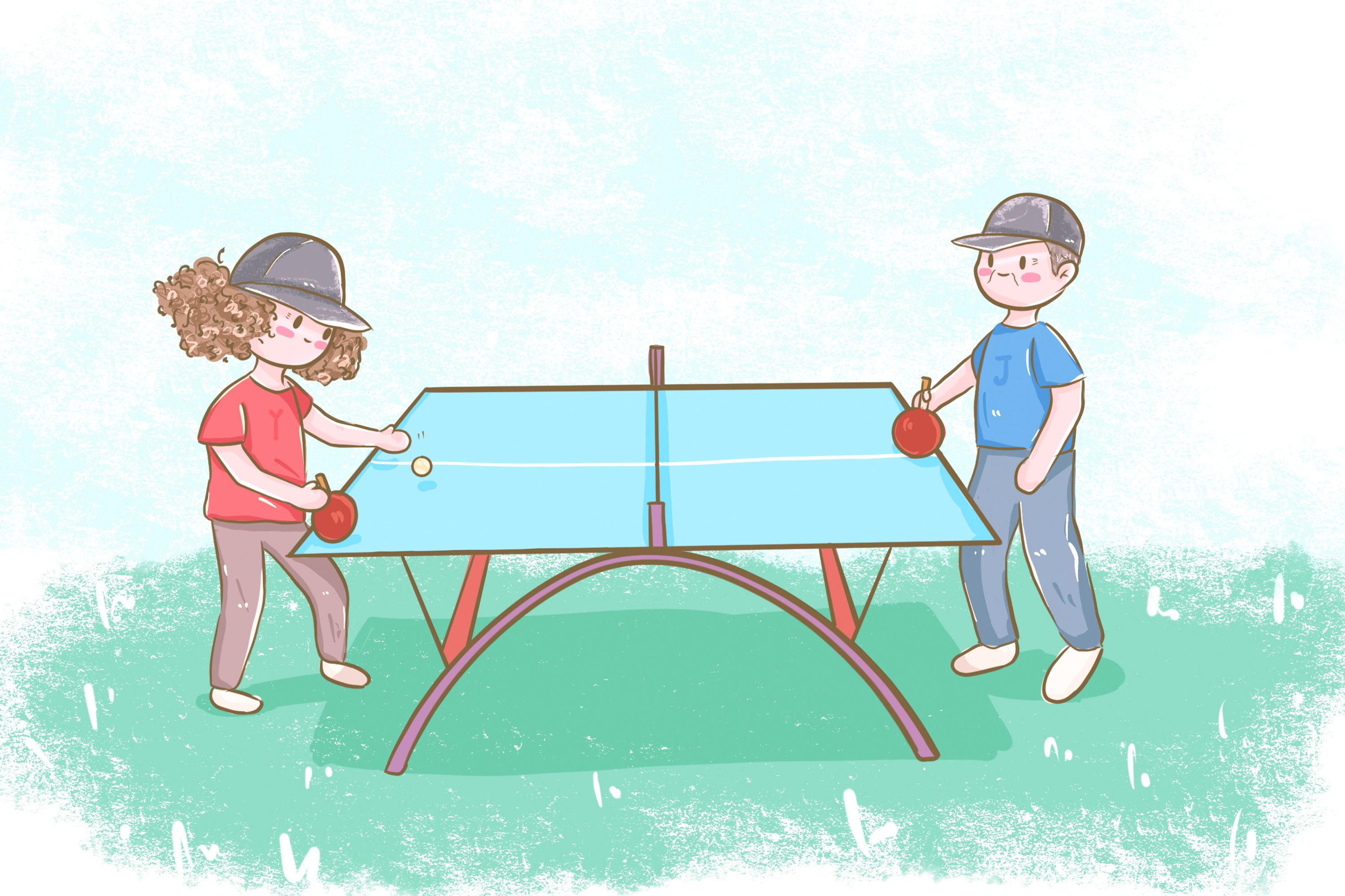 两个人打乒乓球的图画图片