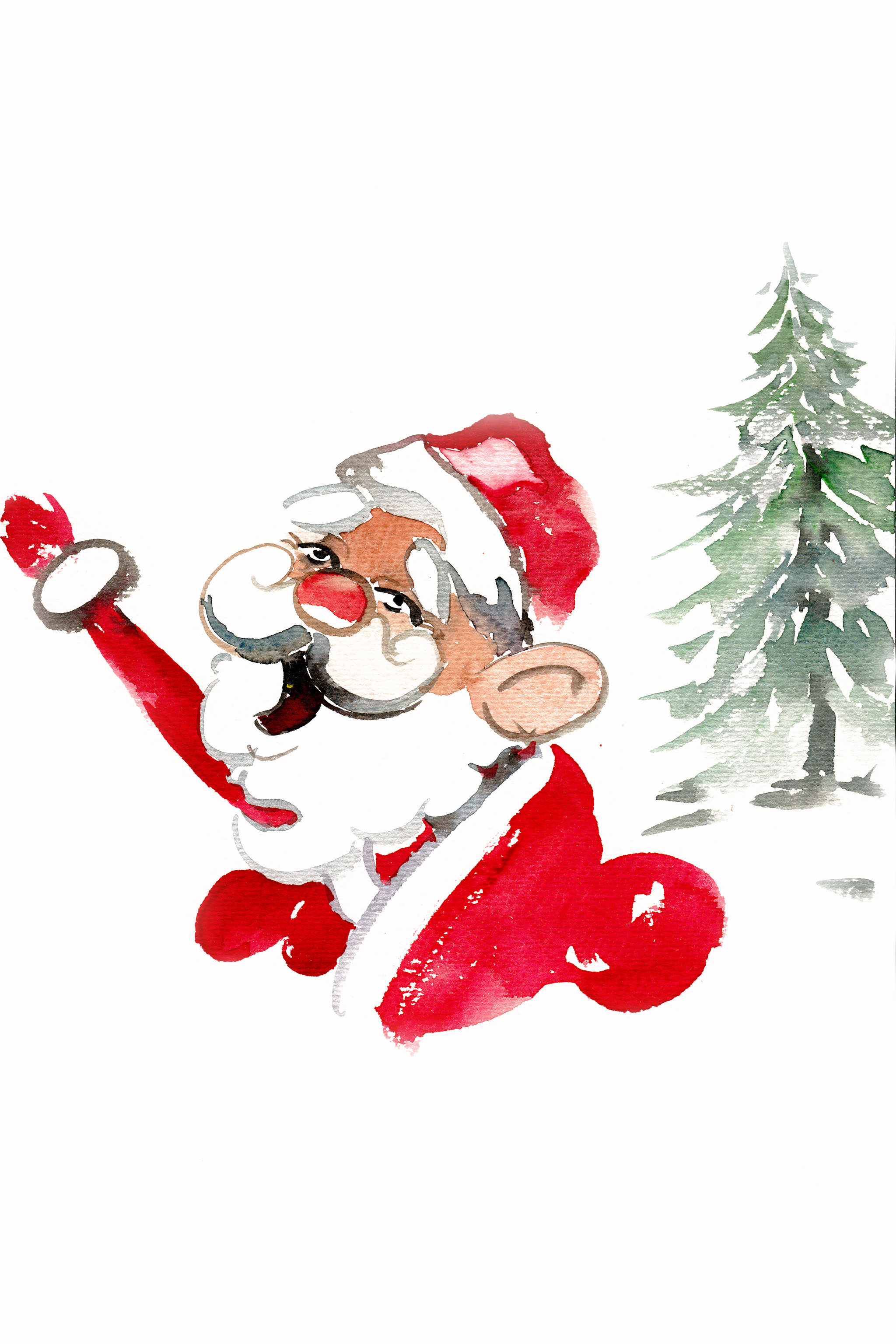 水彩画招手的圣诞老人
