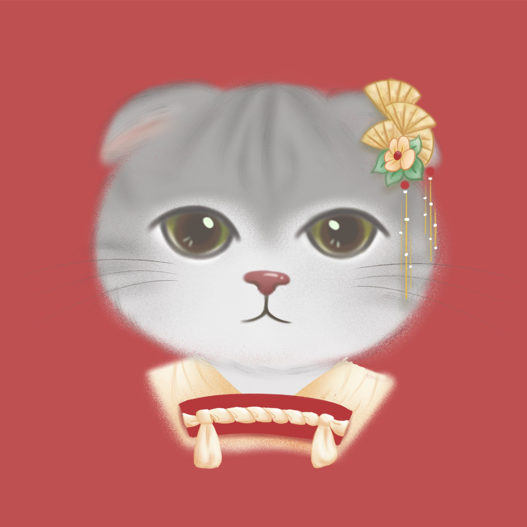 折耳猫-汉服头像插画