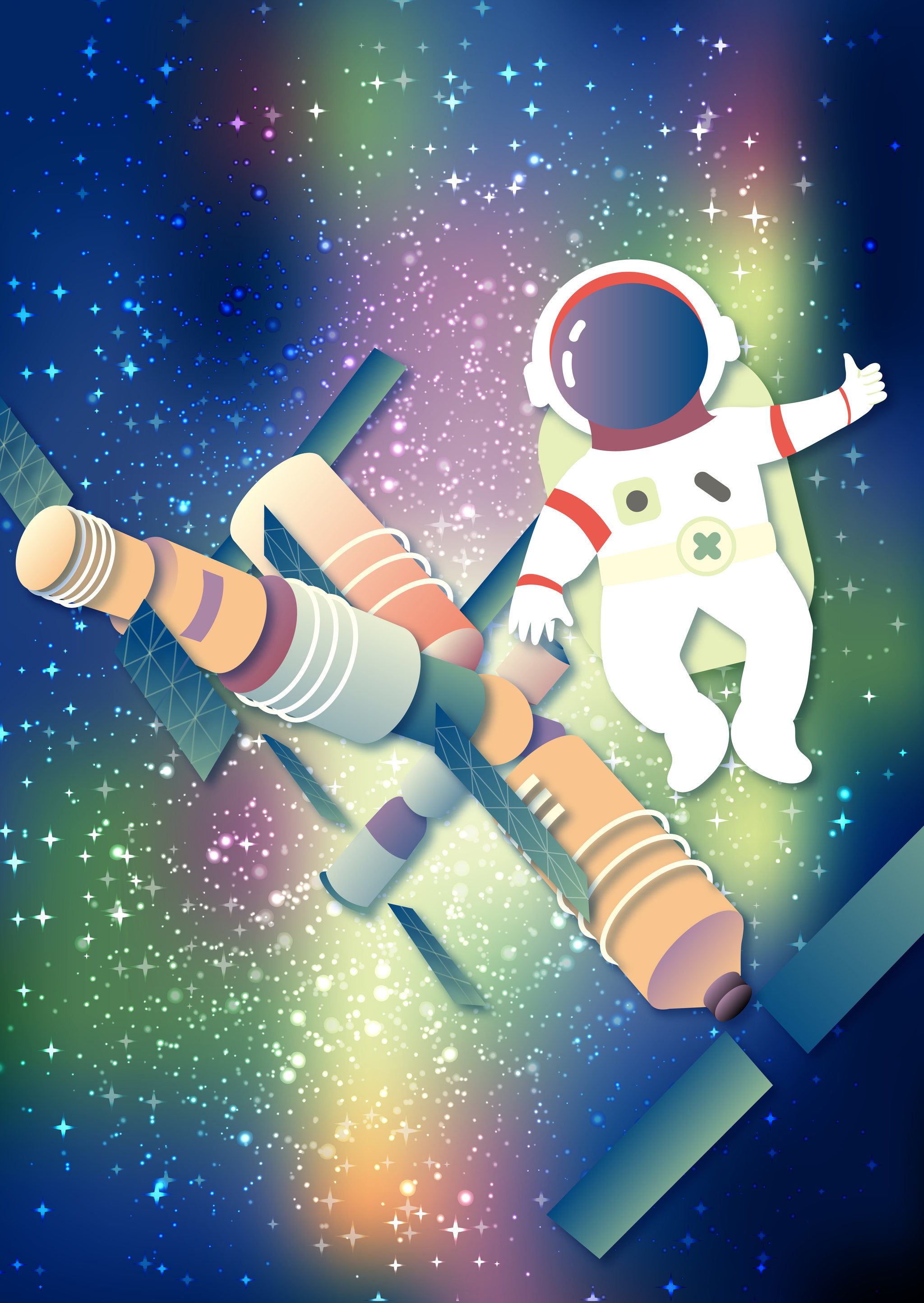 空间站宇航员航天航空宇宙矢量插画配色4 - connie康妮 - 原创作品