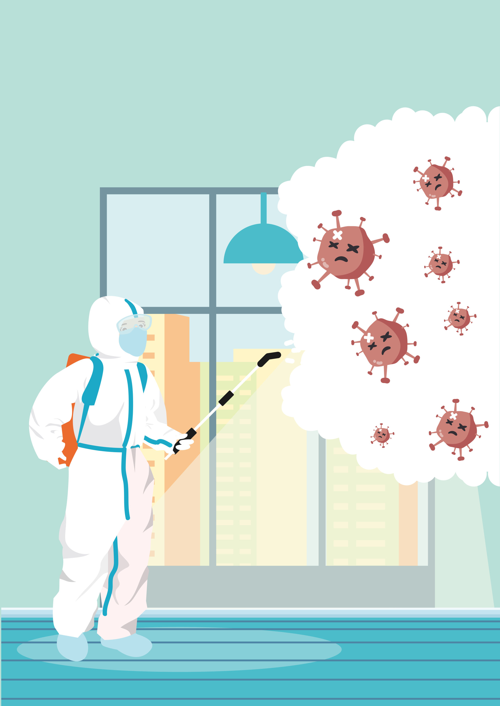 竖版防疫医生室内消毒矢量插画无字 - connie康妮 - 原创作品 - 视觉