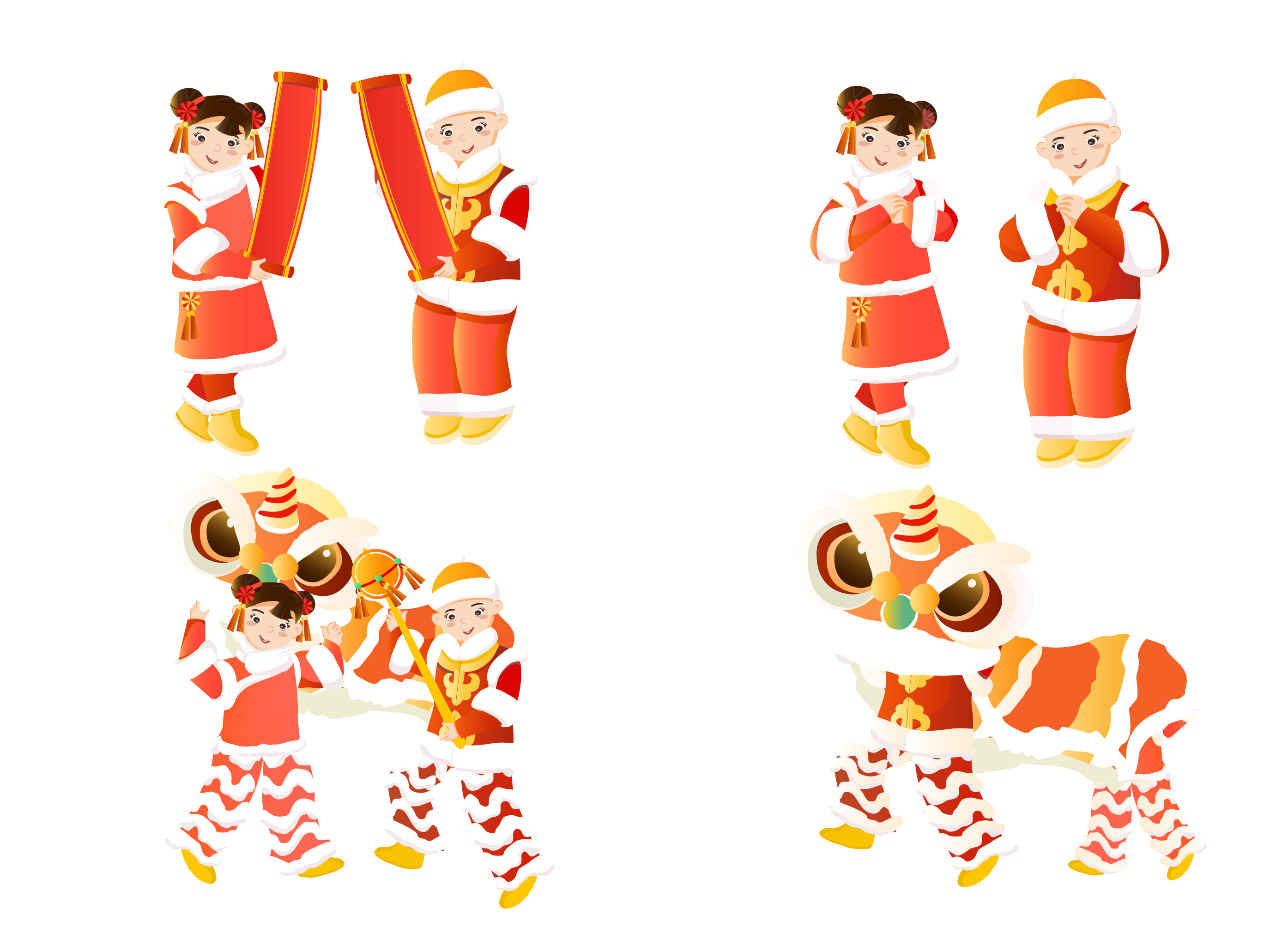 春节新年传统服装人物中国风拜年矢量插画