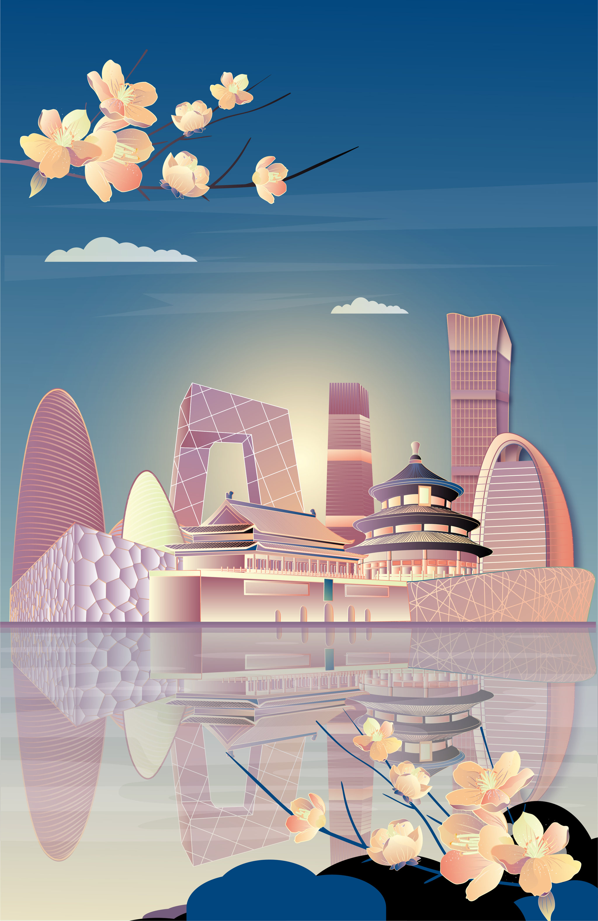 北京城市建筑扁平风竖版无字配色4