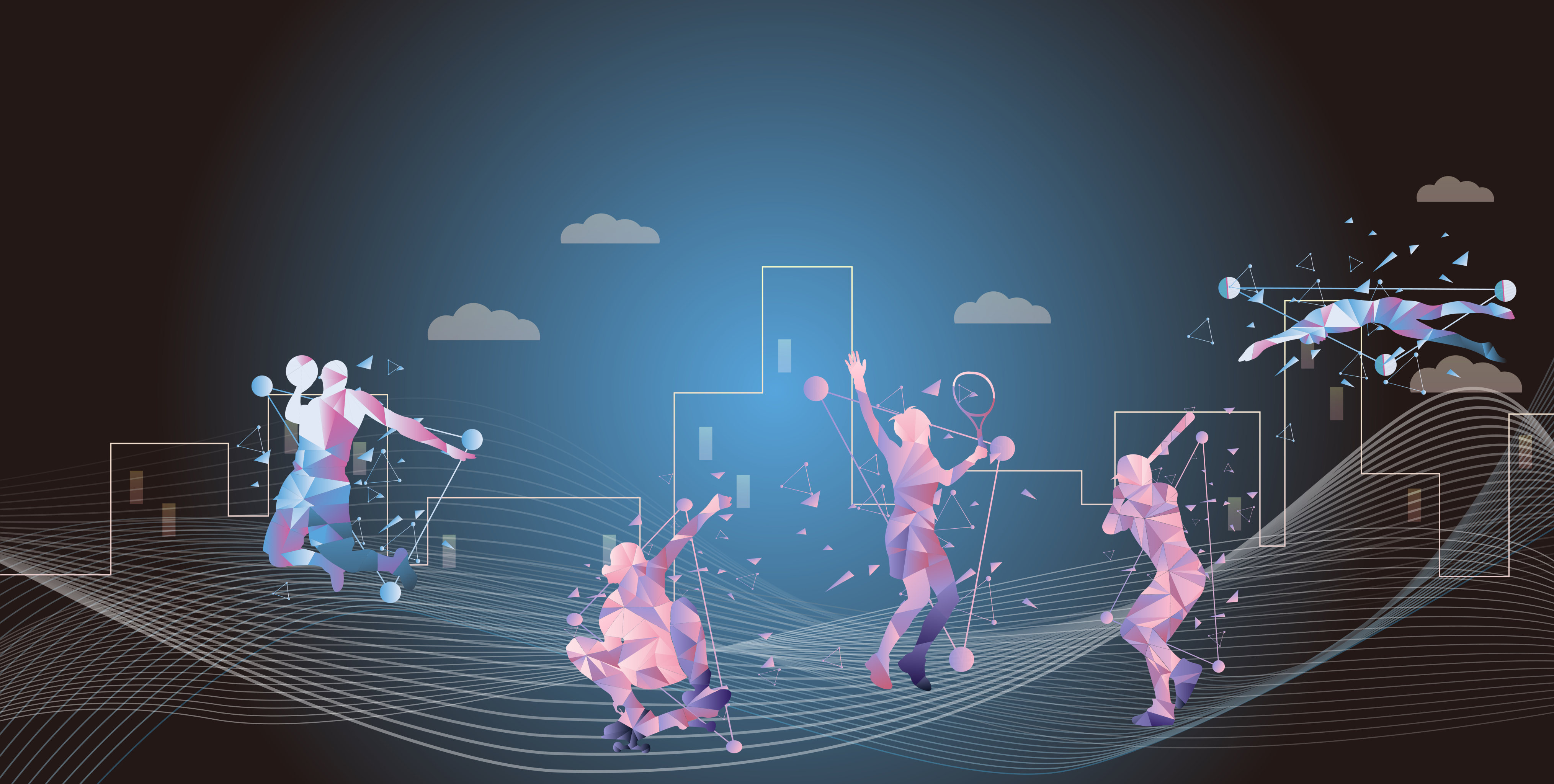 抽象城市背景运动人物奥运项目矢量插画