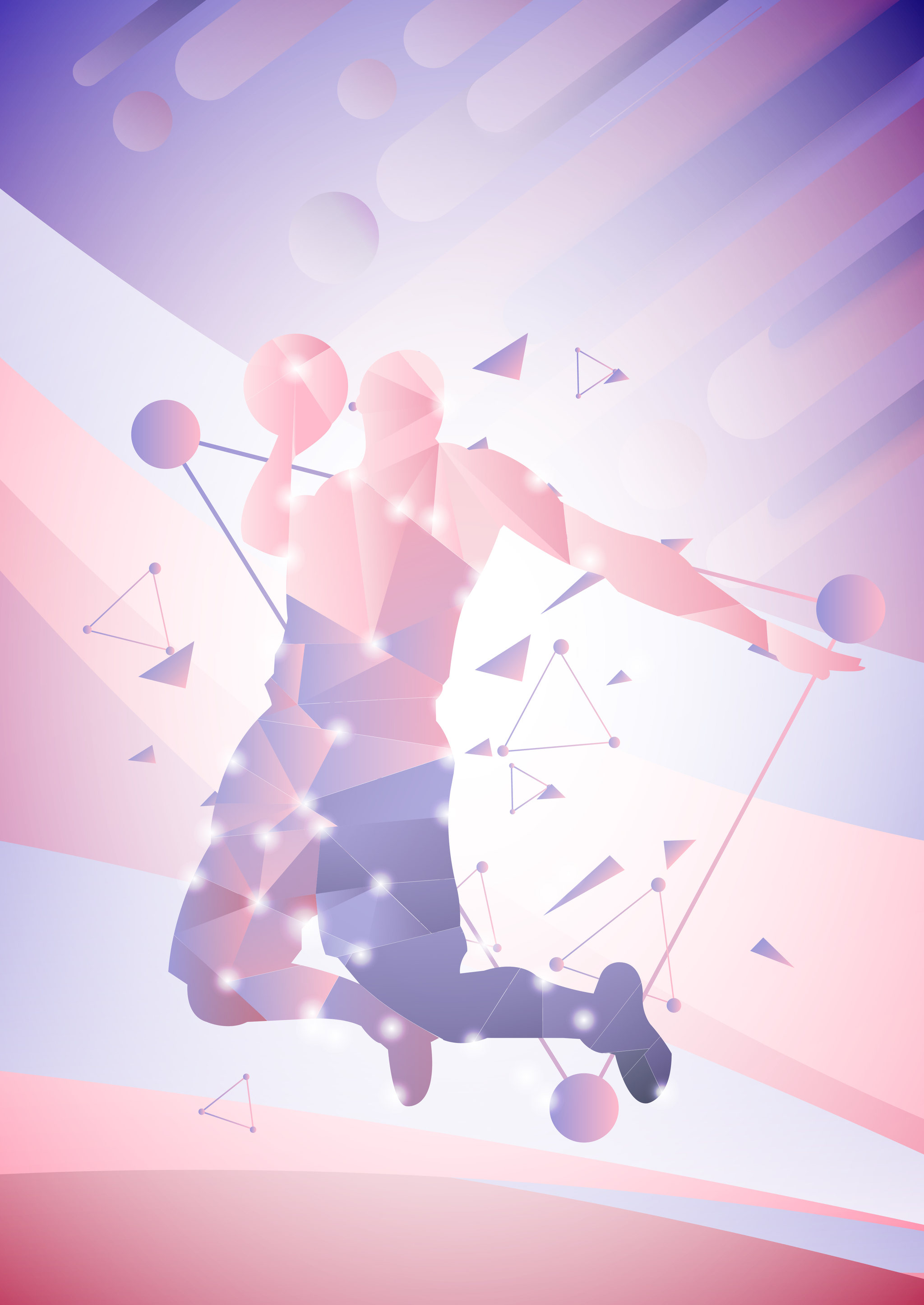 竖版篮球运动人物抽象背景矢量插画无字